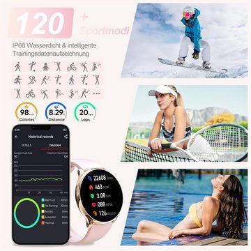 fitonyo Fur Damen (Anrufe tätigen/beantworten), Always ON Display Smartwatch (1.32 Zoll, Android / iOS), Mit 20 Sportarten, Menstruations-/Herzfrequenz-/Schlafüberwachung