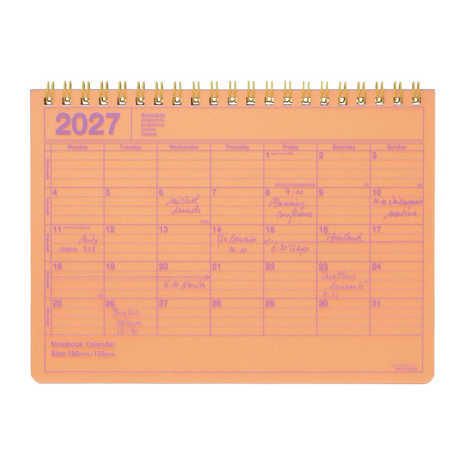 Wandkalender MARK'S 2027 Notebook Calendar S // Neon Orange
