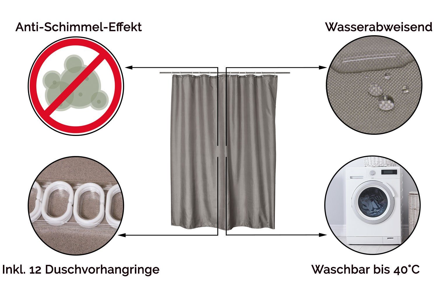 ZOLLNER Duschvorhang Breite 180 cm (Set), günstig online kaufen