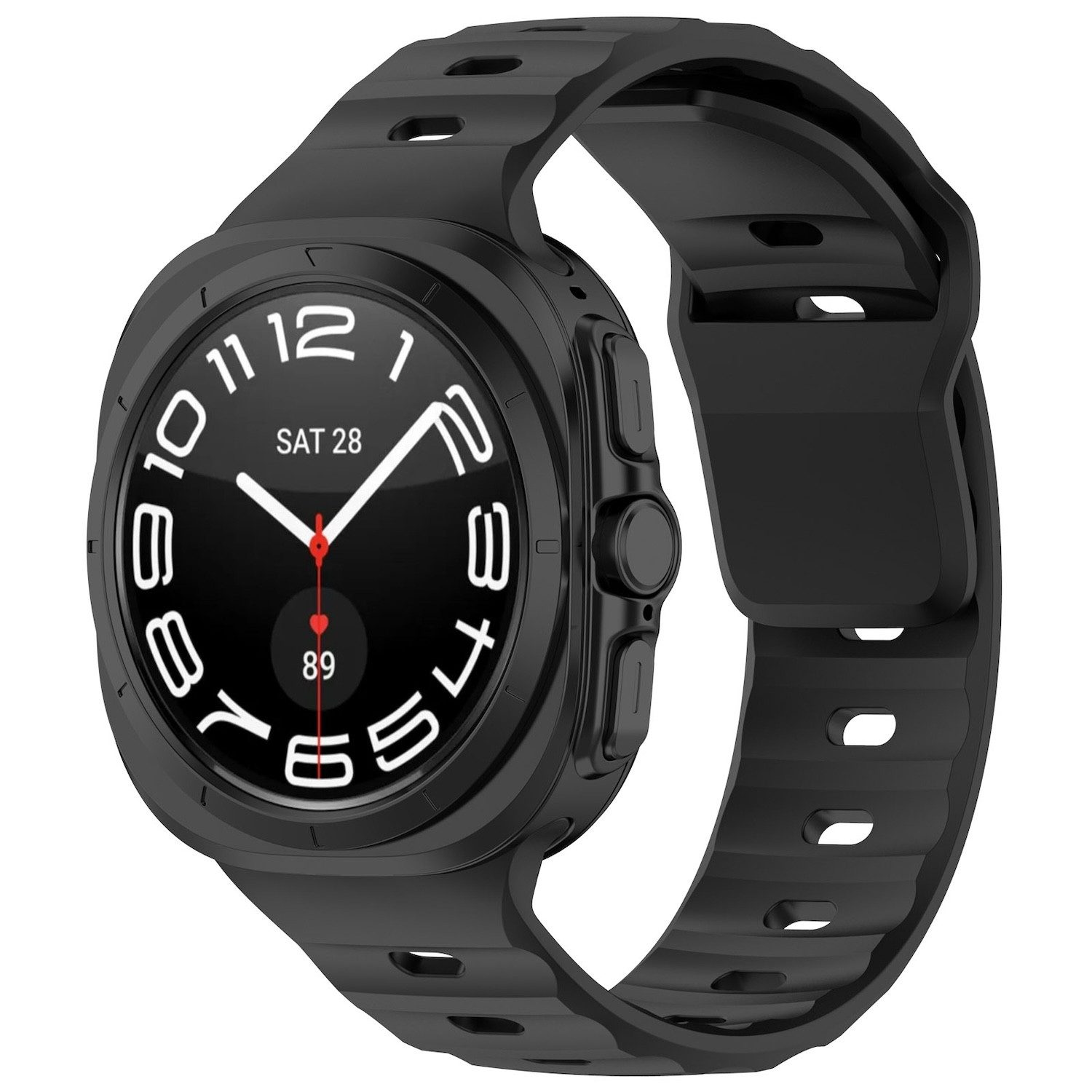 Wigento Smartwatch-Armband Für Samsung Galaxy Watch Ultra 47mm Solid Color Silikon Band Schwarz, Ersatz Austausch Silikon Armband