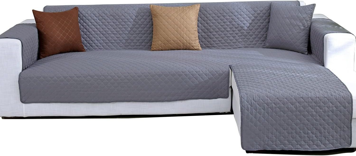 LIANNA Sofahusse Graue wasserabweisende Sofahusse, gesteppt, wendbar für L-Sofa