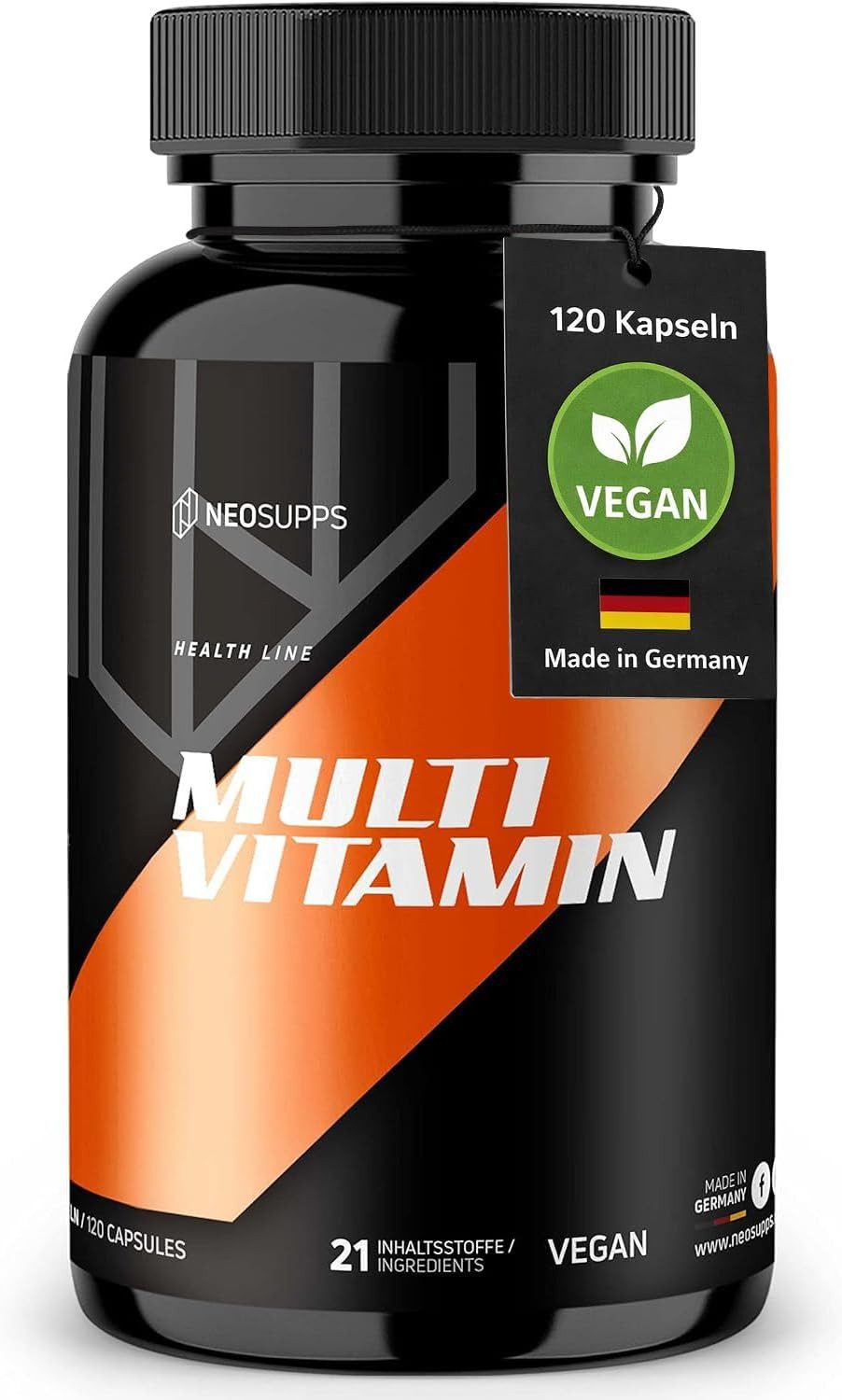 Neosupps Multivitamin 120 Kapseln, 21 Vitamine & Spurenelemente, vegan Pulver, Hochdosiert & Vegan, Stärkung des Immunsystems, 4 Monate Vorrat