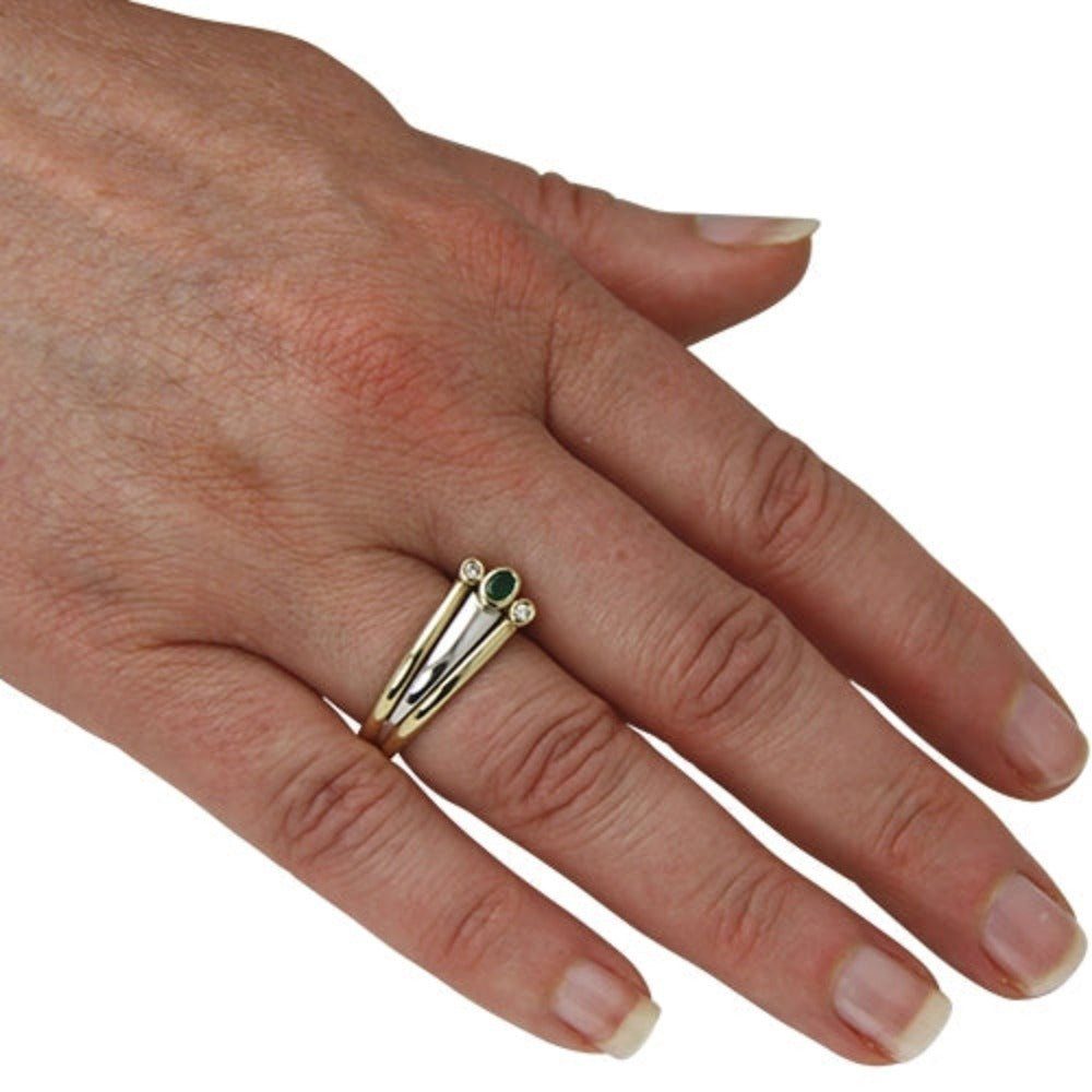 und Deutschland SKIELKA Goldring Ring "Bicolor" Diamanten Smaragd Gold Weißgold DESIGNSCHMUCK hochwertige mit aus / Goldschmiedearbeit (Gelbgold 58,