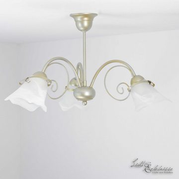 Licht-Erlebnisse Deckenleuchte KOKARDA, ohne Leuchtmittel, Deckenlampe Wohnzimmer Esszimmer in Gold Floral 3x E14