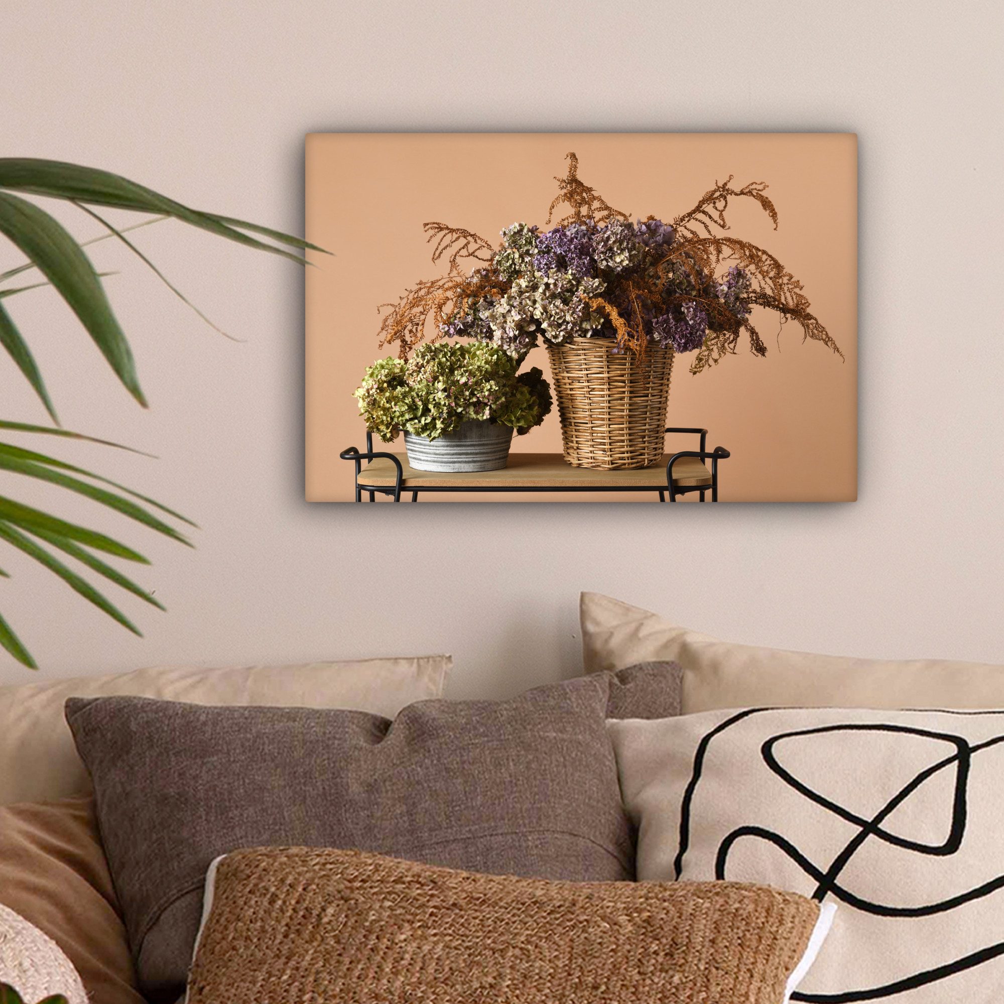 OneMillionCanvasses® Leinwandbild Getrocknete Blumen - Körbe - Stilleben, Fotodruck (1 St), Leinwand Bilder Klein, Wand Dekoration Aesthetic 30x20 cm