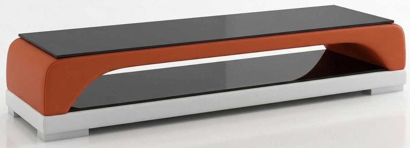 Xlmoebel Lowboard Orangefarbene TV Konsole Kunstleder Holz Wohnwand Mediencenter Modern (1 St., 1-tlg), LED beleuchtet