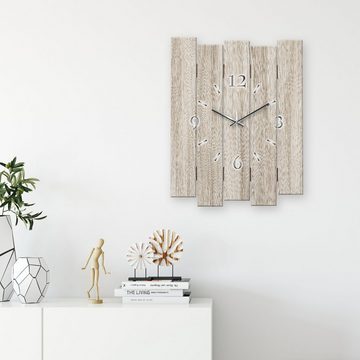 Kreative Feder Wanduhr Designer-Wanduhr Holz sandfarben (ohne Ticken; Funk- oder Quarzuhrwerk; elegant, außergewöhnlich, modern)