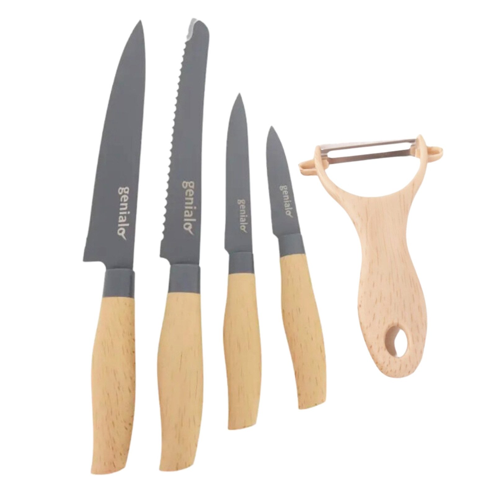 Neuetischkultur Messer-Set Küchenmesser 5-teiliges Set Griff in Holz Optik (Set, 5-tlg., 4 verschiedene Messer 1 Sparschäler), Schälmesser Brotmesser Sparschäler