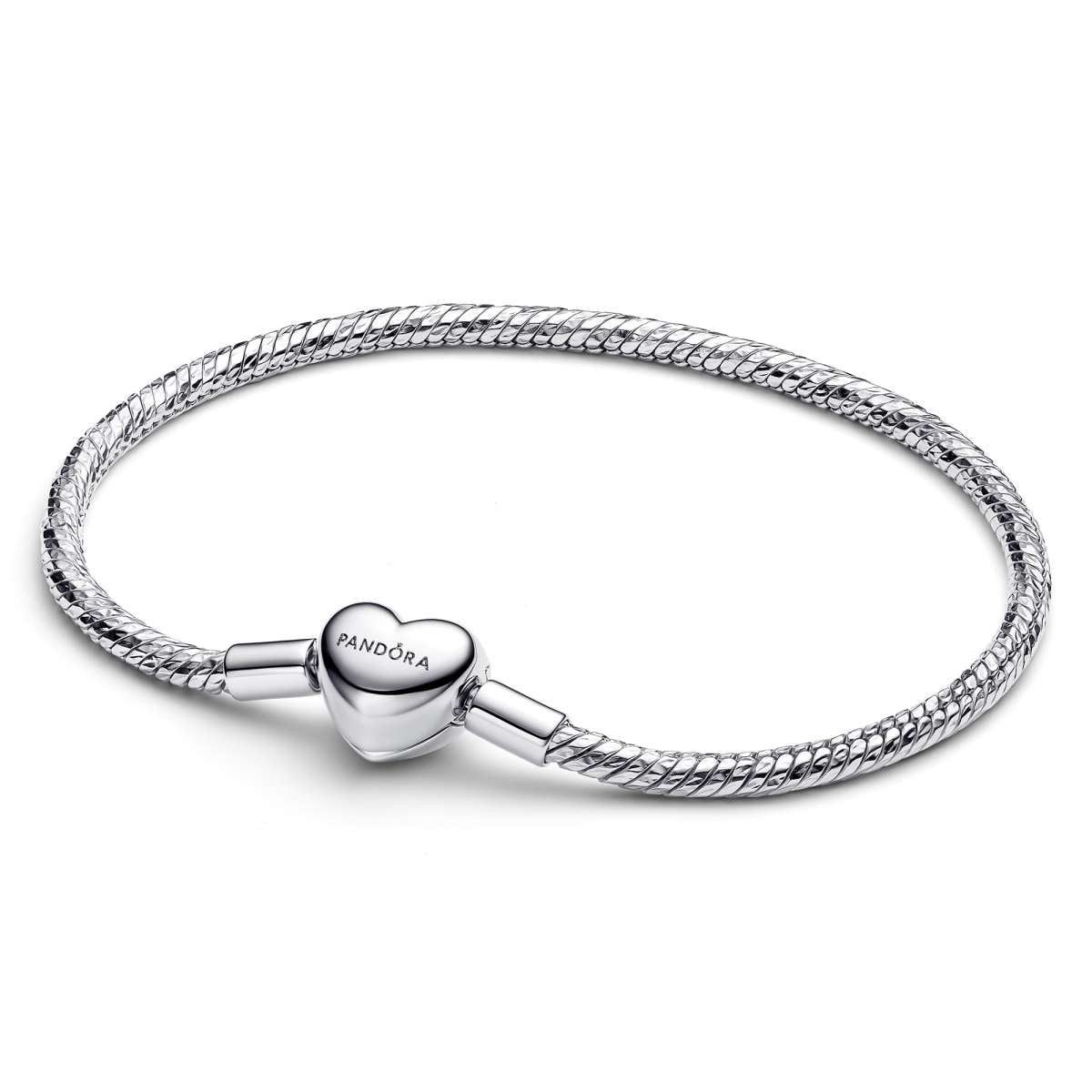 Pandora Silberarmband 594236C00, Damenarmband Facettiert mit Herzverschluss Silber