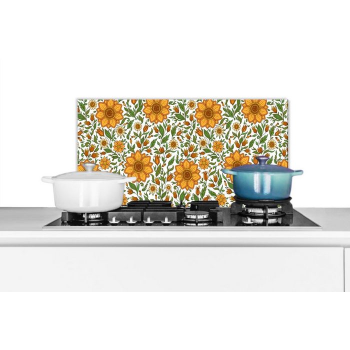 MuchoWow Küchenrückwand Blumen - Orange - Design (1-tlg) Wandschutz gegen Fett und Schmutzflecken für Küchen