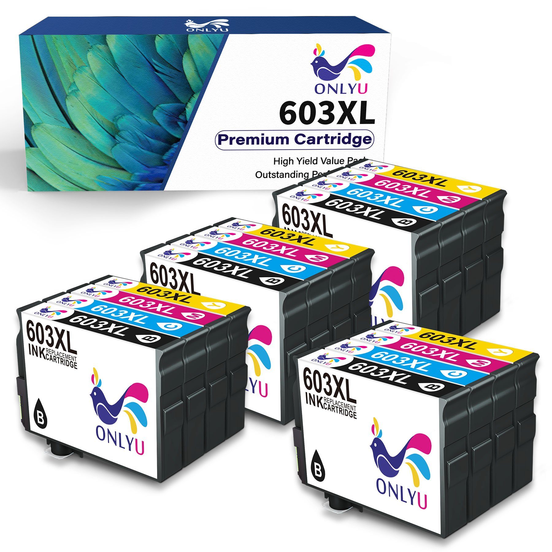 ONLYU ersetzt 4x Cyan, 603 XP-2105 EPSON WF-2830 Tintenpatrone 4x multipack XP-2100 Schwarz, Magenta, 4x 4x für Gelb(16er-pack) 603XL
