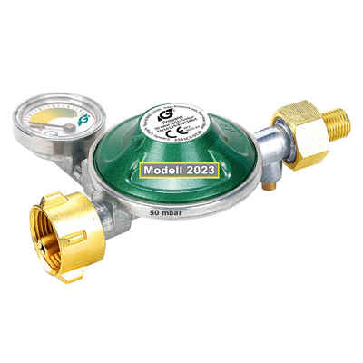 IGT Druckminderer Gas 50 mbar Gasdruckminderer Gasdruckregler für Propangas, mit 360° Manometer Gas-Füllstandsanzeiger für Gasgrill Gaskocher