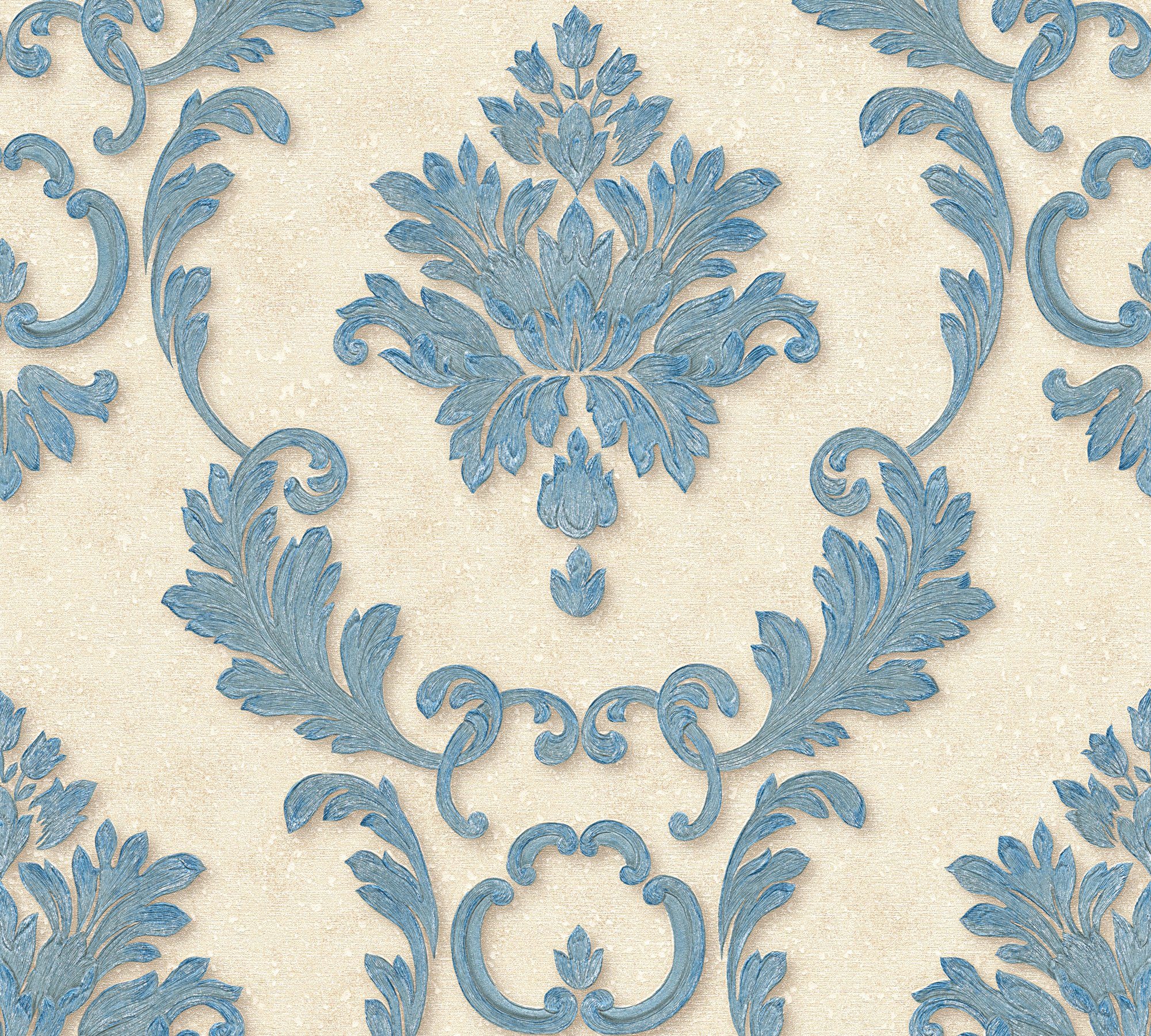 Architects Paper Vliestapete Luxury wallpaper, Barock, Textil Tapete Barock Metallic Effekt blau/gold/creme