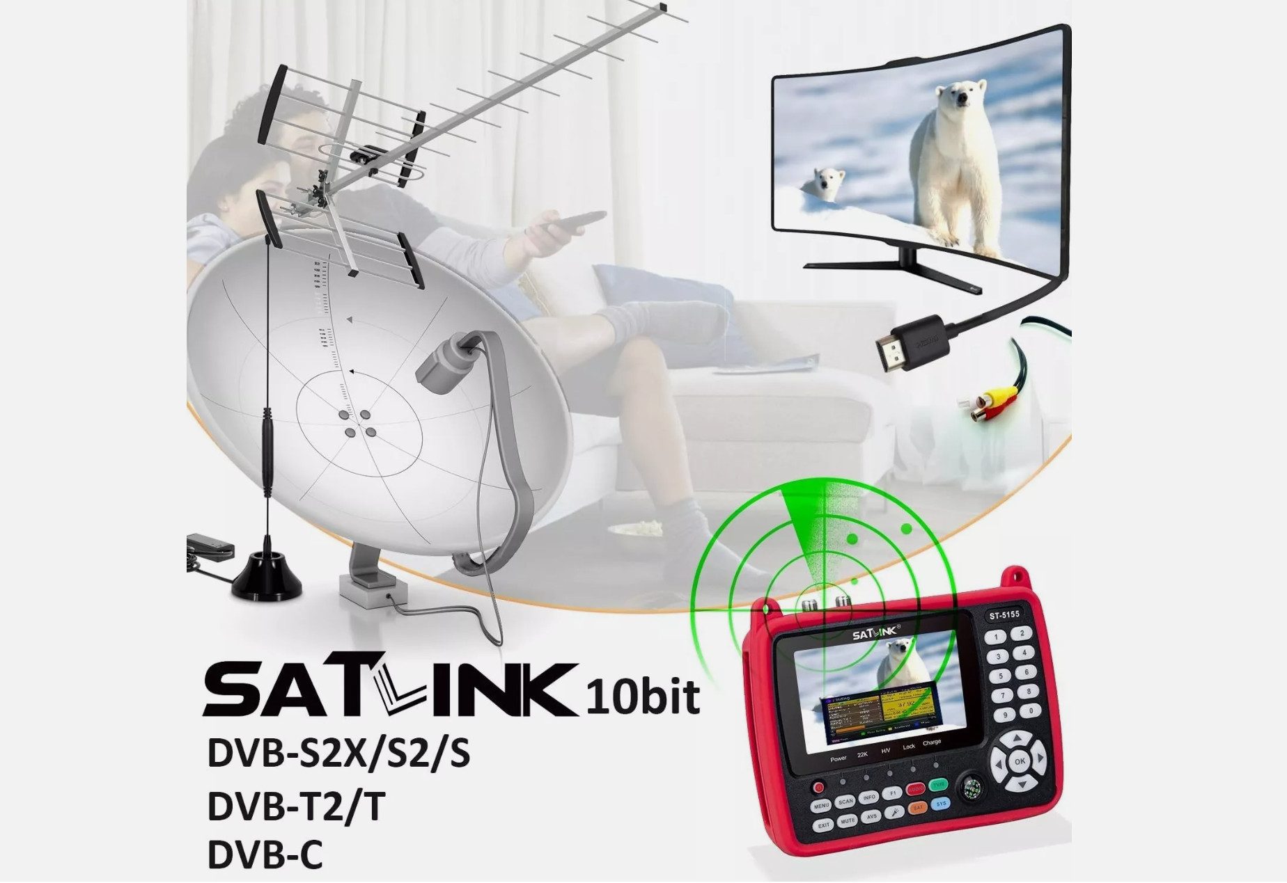 Satlink Satfinder Satlink ST-5155 H.265 (10 Bit) DVB-S/S2/T/T2/C Combo Messgerät