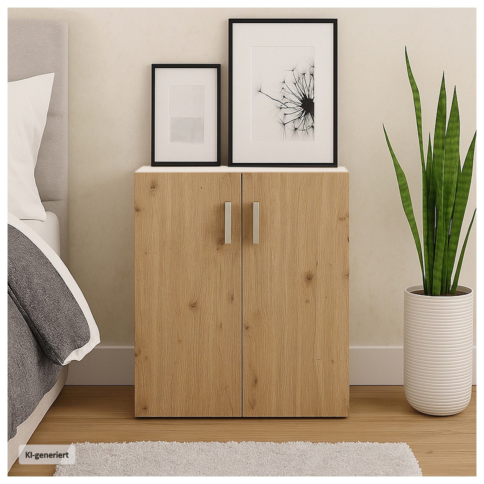 HTI-Living Mehrzweckschrank Kommode mit 2 Regalfächern Nina Weiß-Artisaneiche (Stück, 1-St., 1 Kommode) Schrank Anrichte Sideboard