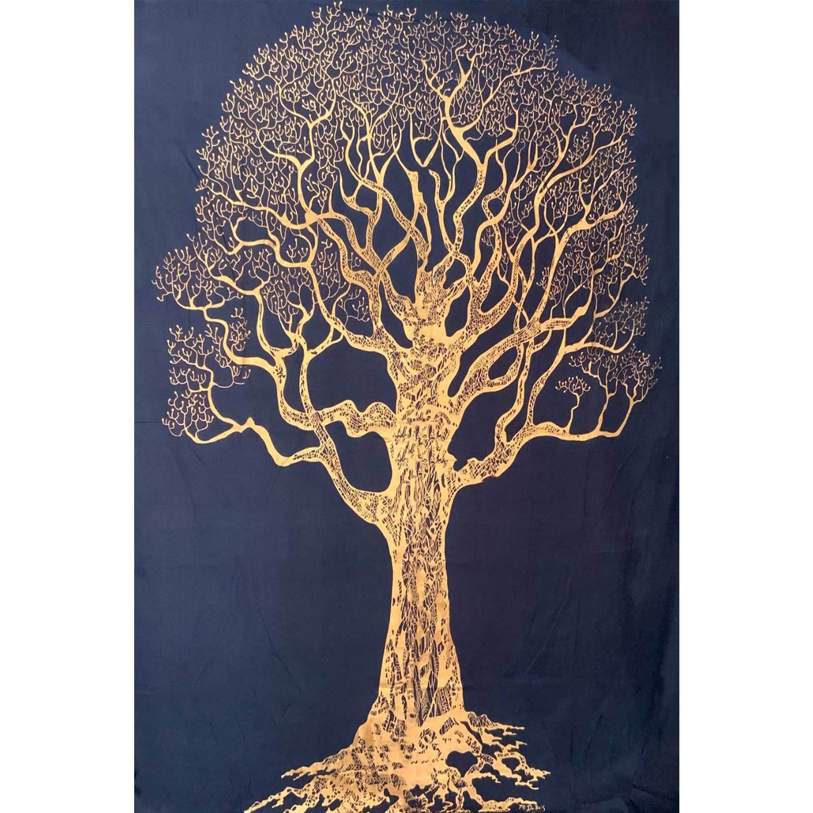 Wandteppich Tagesdecke Wandbehang Dekotuch Goldener Elefant Bohi Baum ca.200x135cm, KUNST UND MAGIE