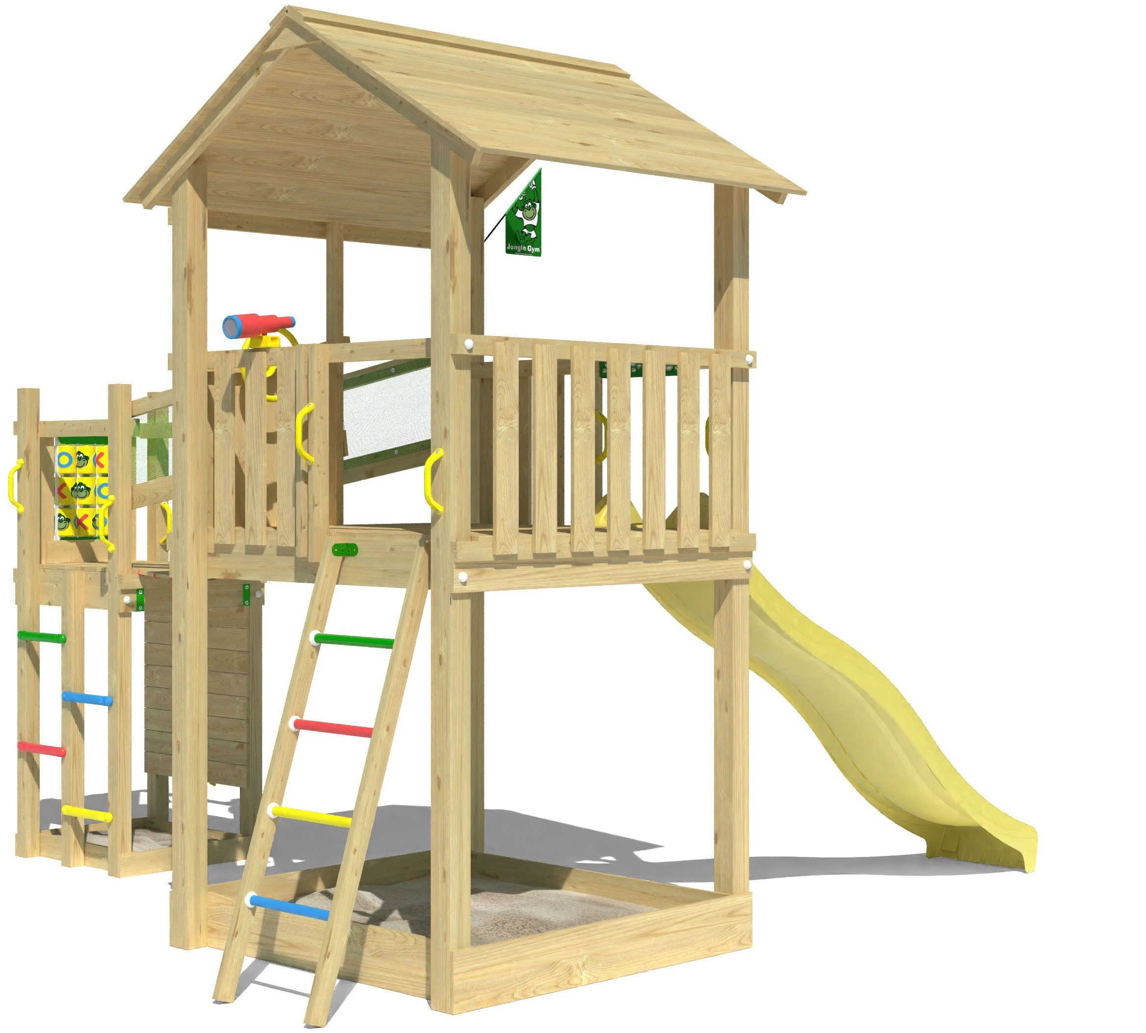 Jungle Gym Spielturm Fortress, Spielanlage mit 2 Türmen, Brücke und Rutsche mit Wasseranschluss