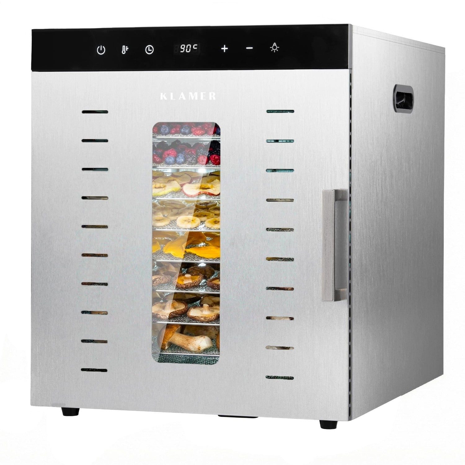 KLAMER Dörrautomat 1000W Edelstahl XXL, 10 Etagen verstellbar, 24h Timer, 30–90°C Dörrge… 1000 W, 10 Etagen, XXL Kapazität, 10 Einlegefächer, 24h-Timer, Ideal für Erntezeit