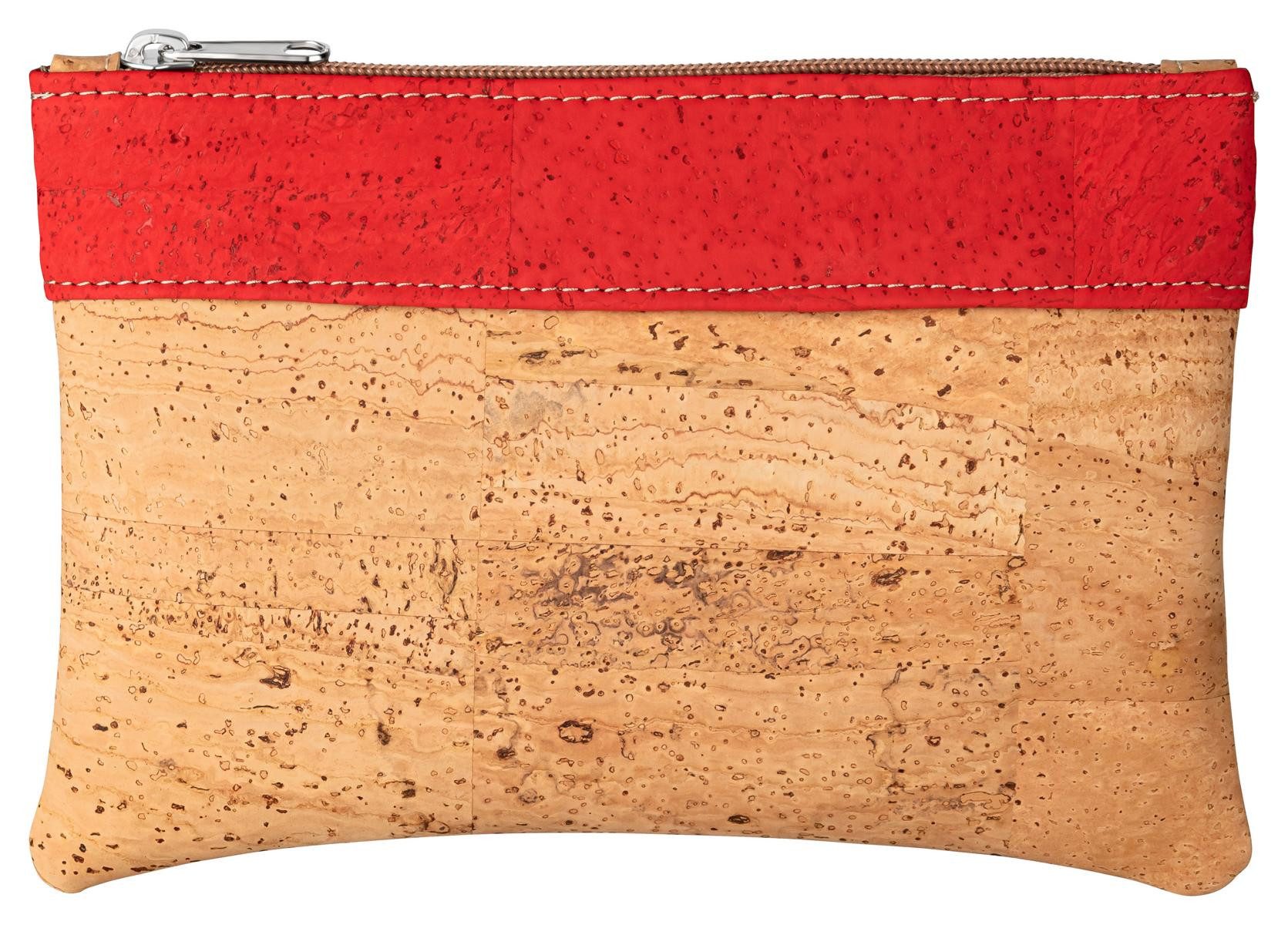 Kork-Deko.de Federmäppchen Kleine Clutch aus Korkstoff, Mäppchen, rote und beige