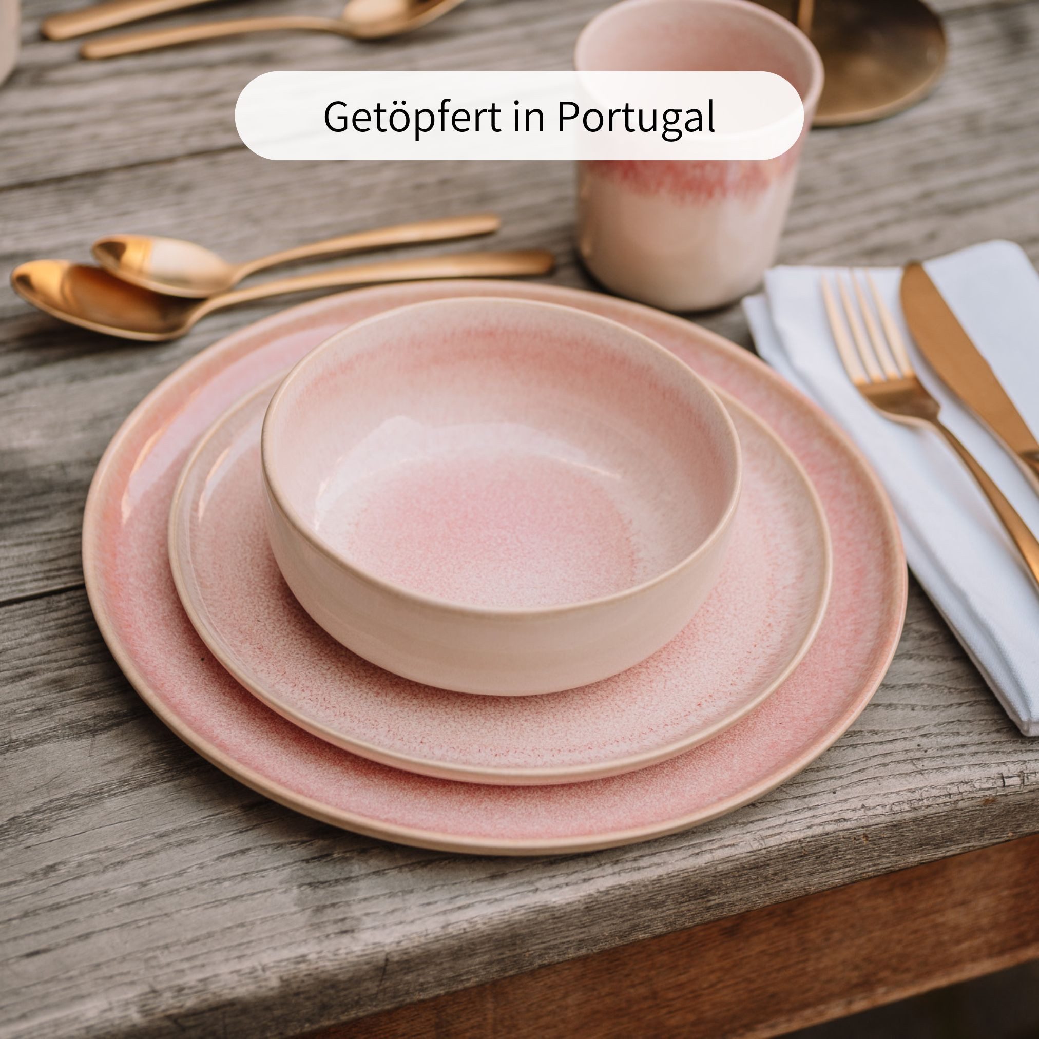 Econovo Geschirr-Set Handgefertigt (4-tlg), Steingut, Küchengeschirr aus Keramik Made in Portugal