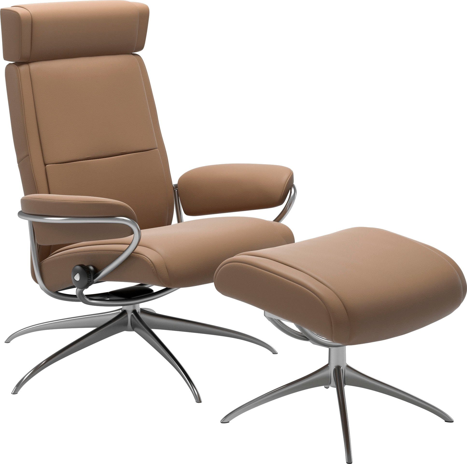 Stressless® Relaxsessel Paris (Set, Gestell mit Base, Back mit mit Hocker, Low Star mit Kopfstütze, Hocker), Chrom Relaxsessel