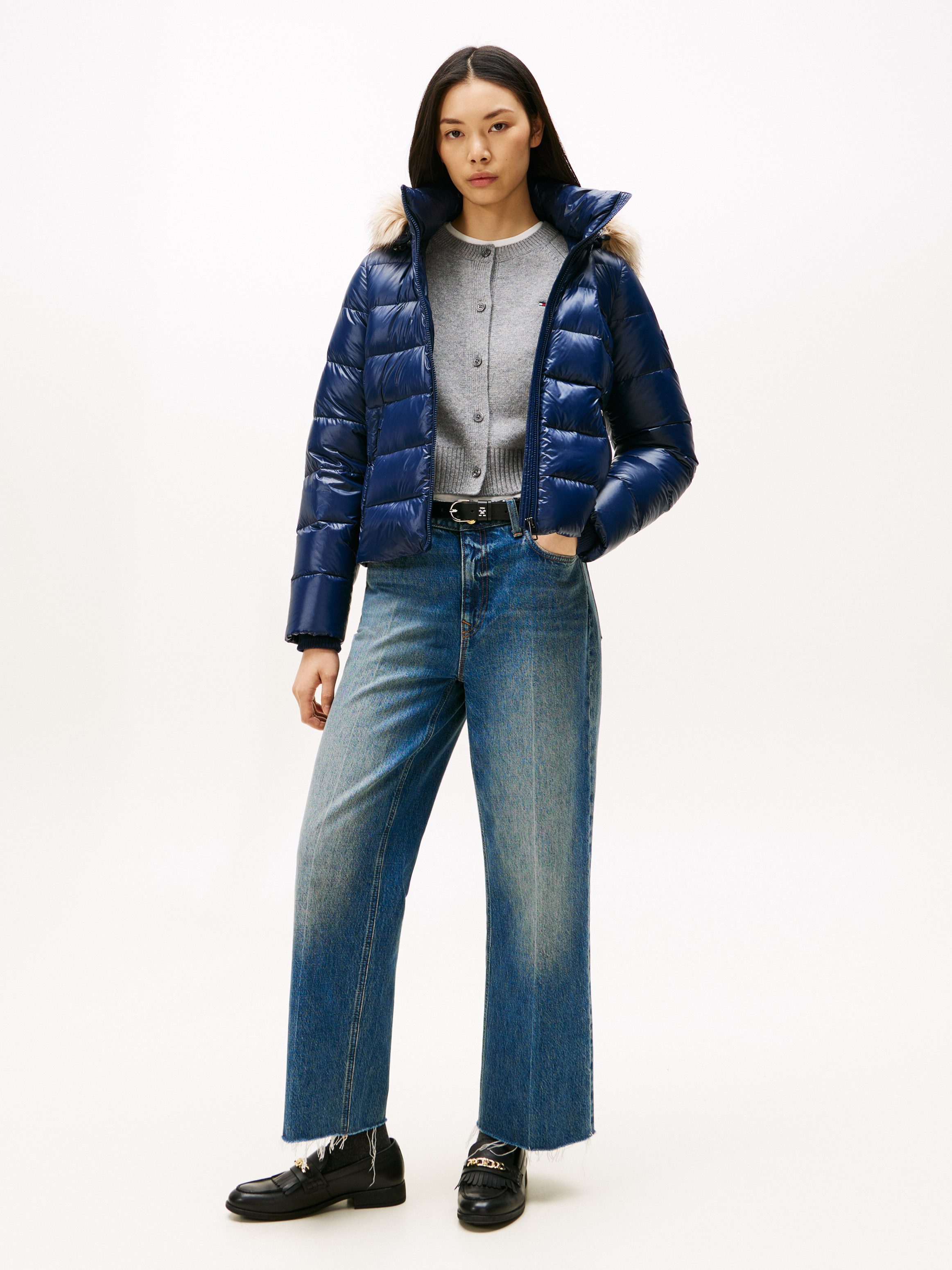 Tommy Hilfiger Steppjacke GLOSS HW DOWN SLIM JACKET W FUR in leicht glänzender Optik, mit Fellimitat