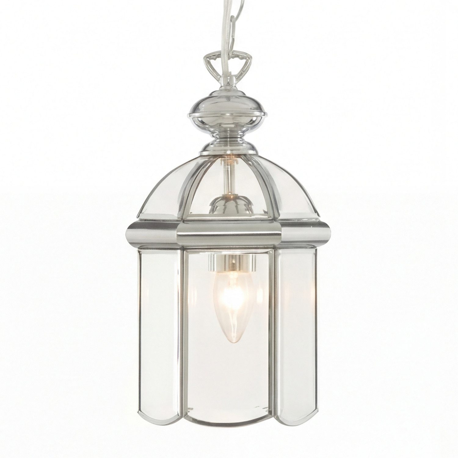 Licht-Erlebnisse Pendelleuchte LANTERN, ohne Leuchtmittel, Chrom Glas Metall E27 L:17,8 cm Esstisch Modern Klassisch