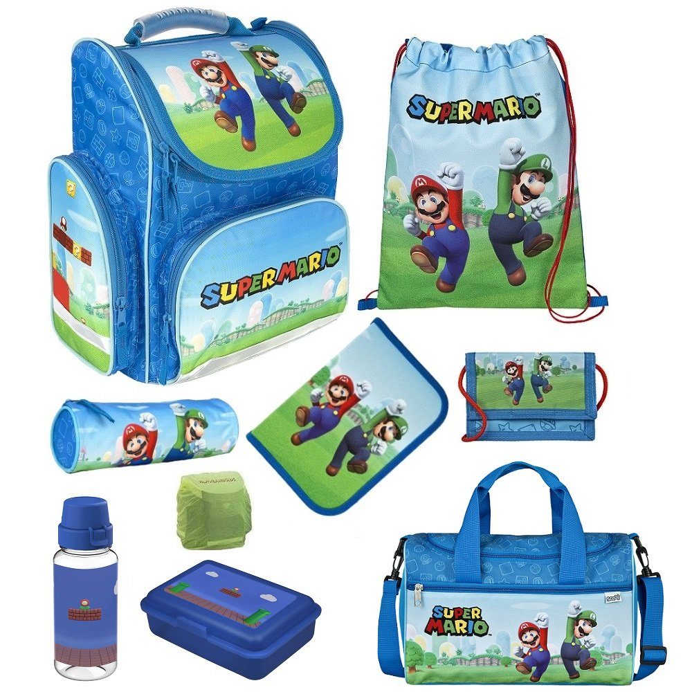 Familando Schulranzen Clou (Set, 9-tlg., inkl. Federmappe und Sporttasche), Nintendo SUPER MARIO und Luigi