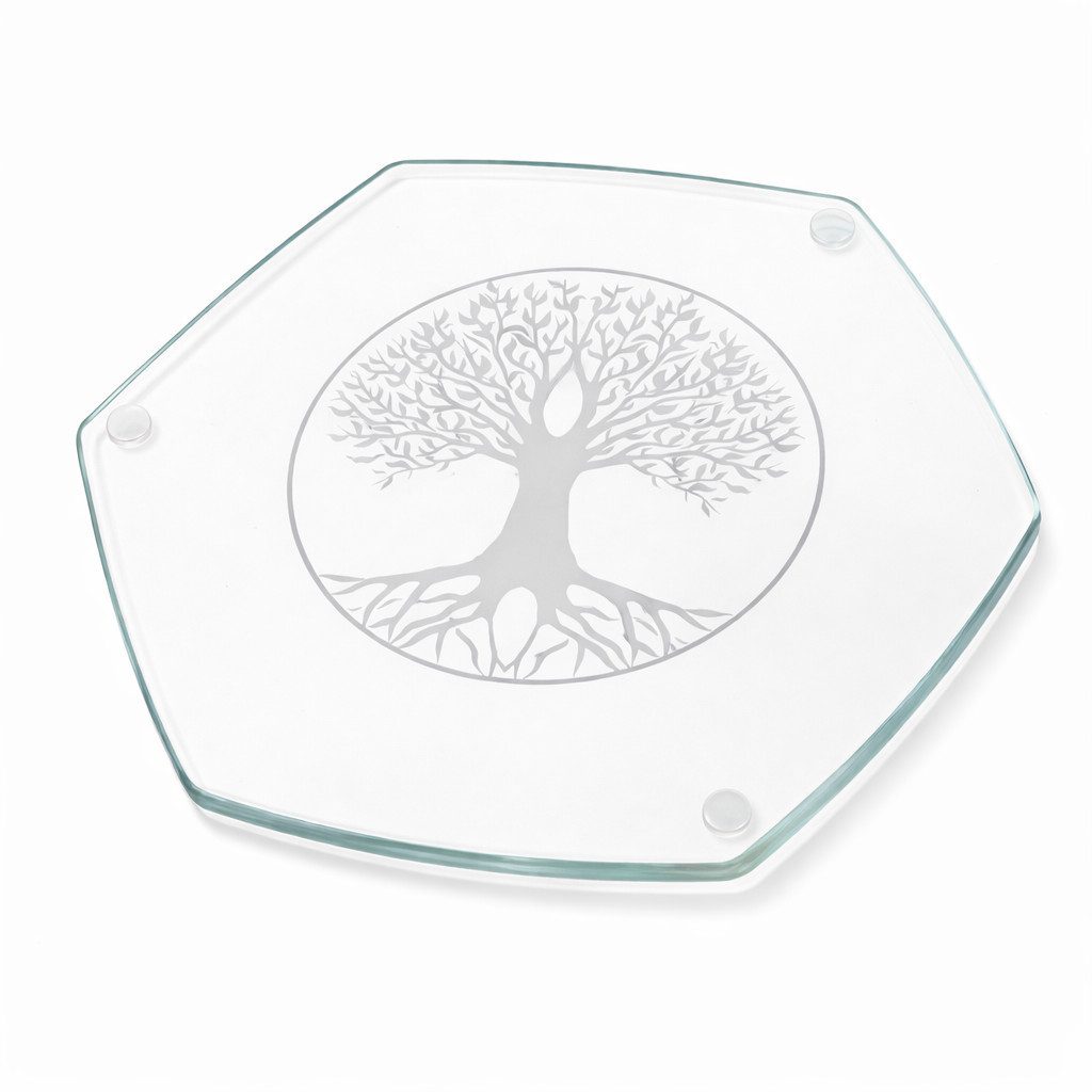 LivingDesigns Glasuntersetzer Energy Plate - Baum des Lebens gelasert - 22 cm
