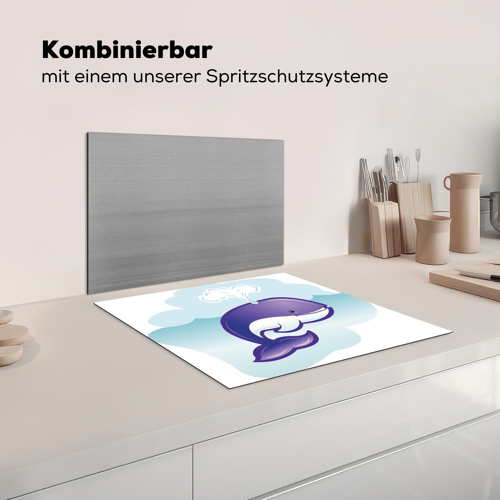 Herdblende-/Abdeckplatte Arbeitsfläche 60x52 eines Vinyl, MuchoWow Mobile nutzbar, tlg), Eine Illustration (1 Cartoon-Wals, cm, Ceranfeldabdeckung