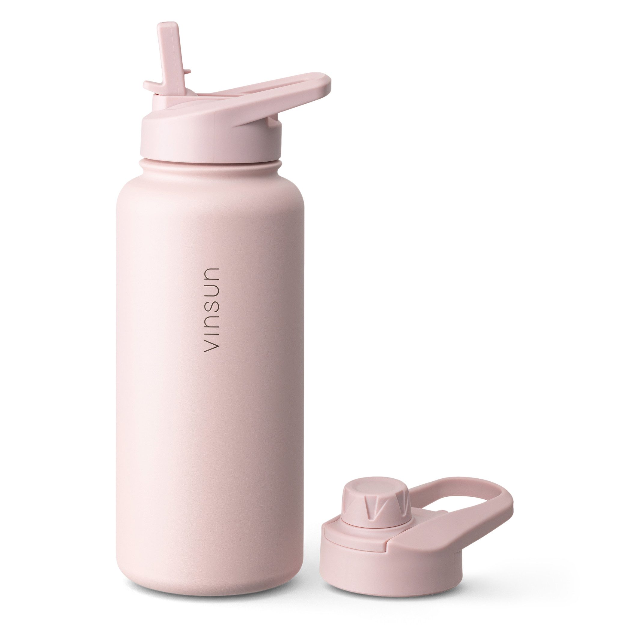 Vinsun Isolierflasche Edelstahl Trinkflasche 1L Strohhalm - 2 Deckel Thermoflasche BPA frei, Doppelwandig isoliert, auslaufsicher, bruchsicher, Geruchsneutral