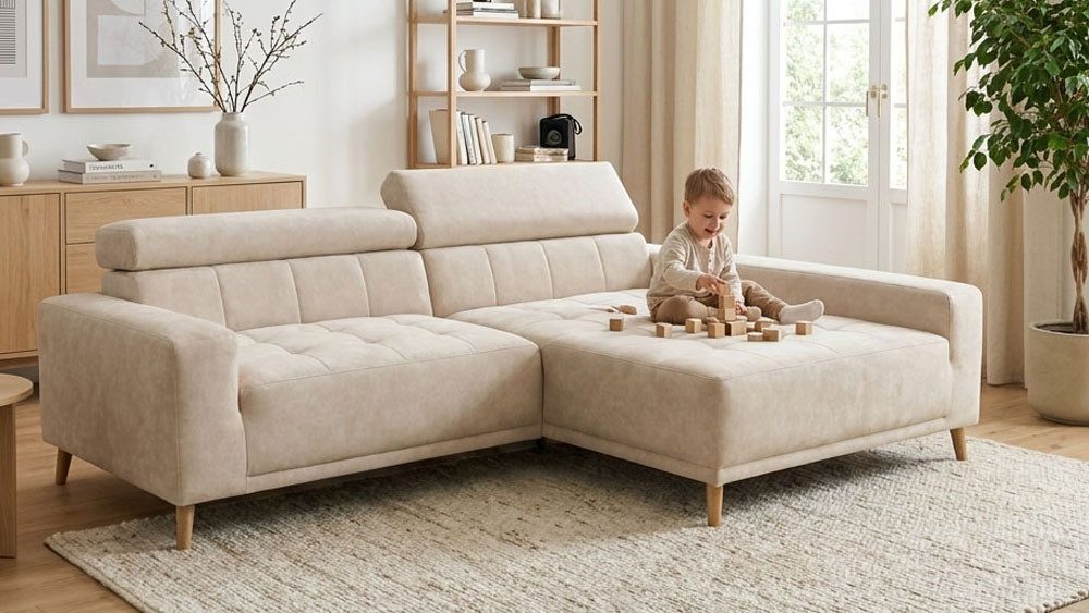 OTTO home Ecksofa Greevy 248 x 172 cm mit Steppungen, für gängige Saugroboter geeignet, Kopfteile verstellbar, L-Form, aus Pet Friendly …