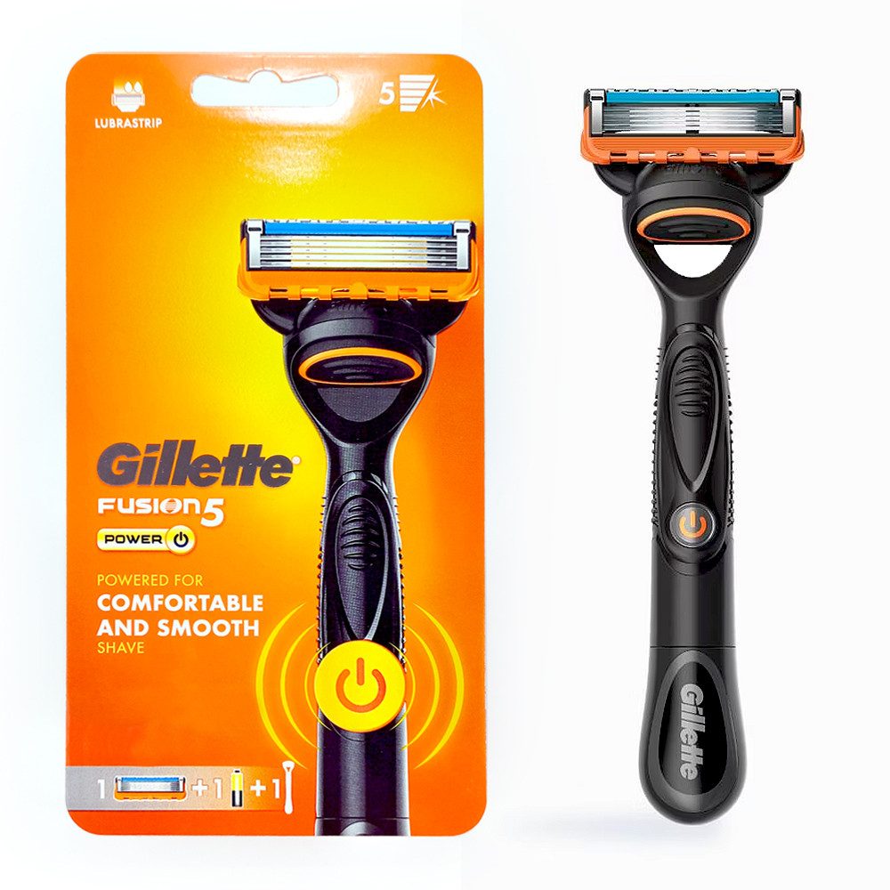 Gillette Nassrasierer Fusion 5 Power Rasierer für Männer, Packung, Black Edition Griff