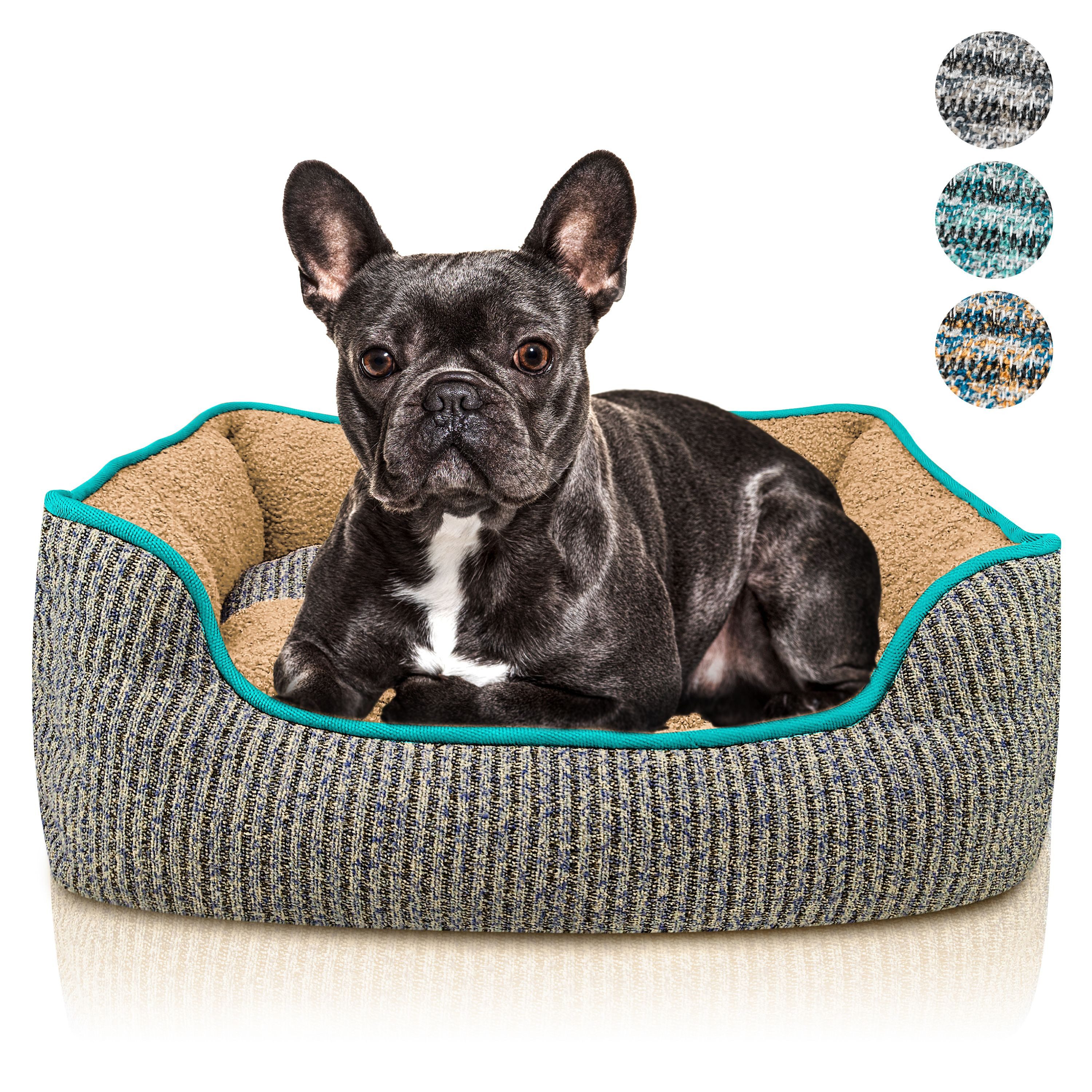 Bluzelle Tierbett Kuscheliges Hundesofa - M, Kunstleinen, Teddy-Fell Plüsch, Hundebett / mittelgroße Hunde / Waschbar / Hundekorb & Tier-Kissen