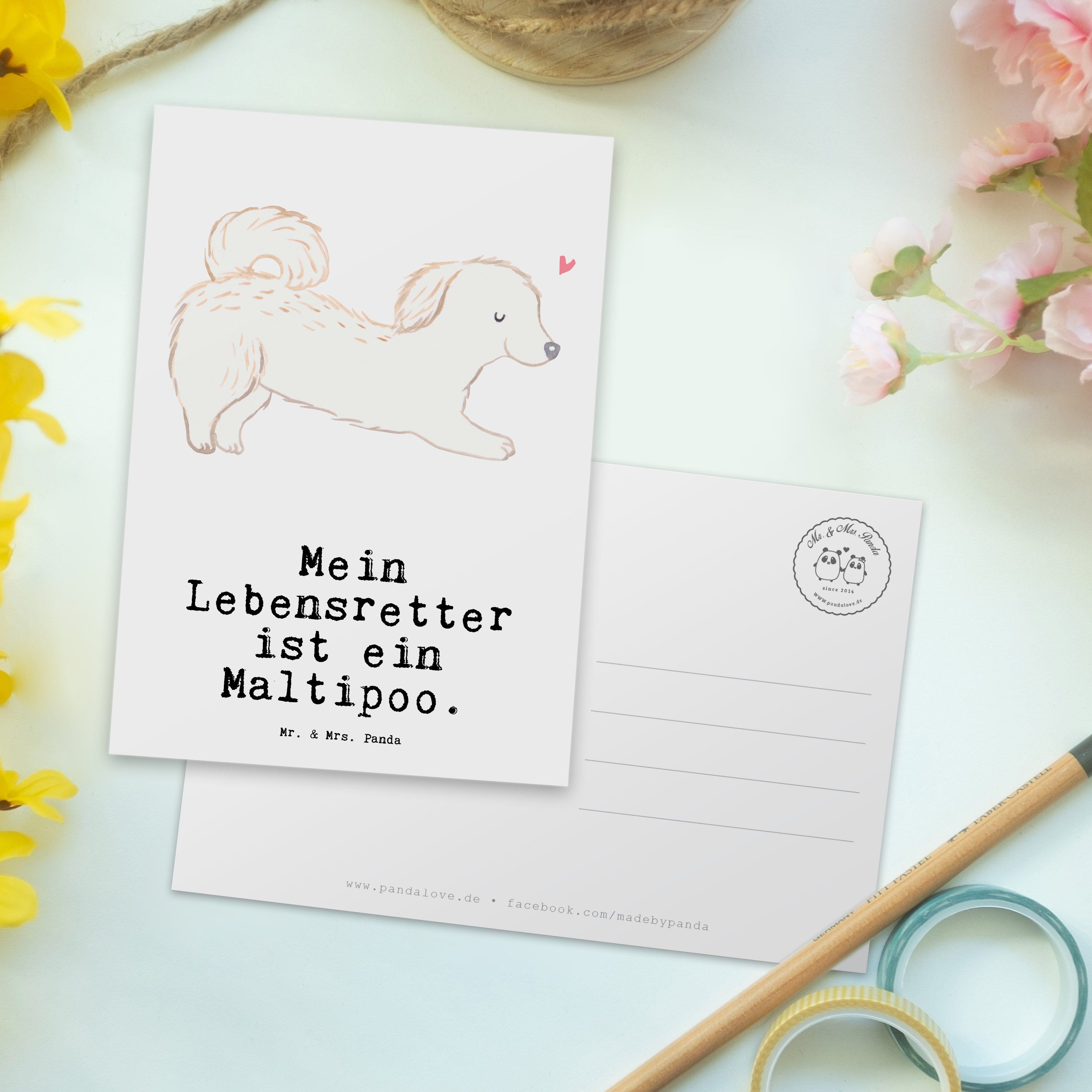 Mr. & Mrs. Panda Postkarte Maltipoo Geschenk, - Einladungskar Weiß Lebensretter Hundebesitzer, 