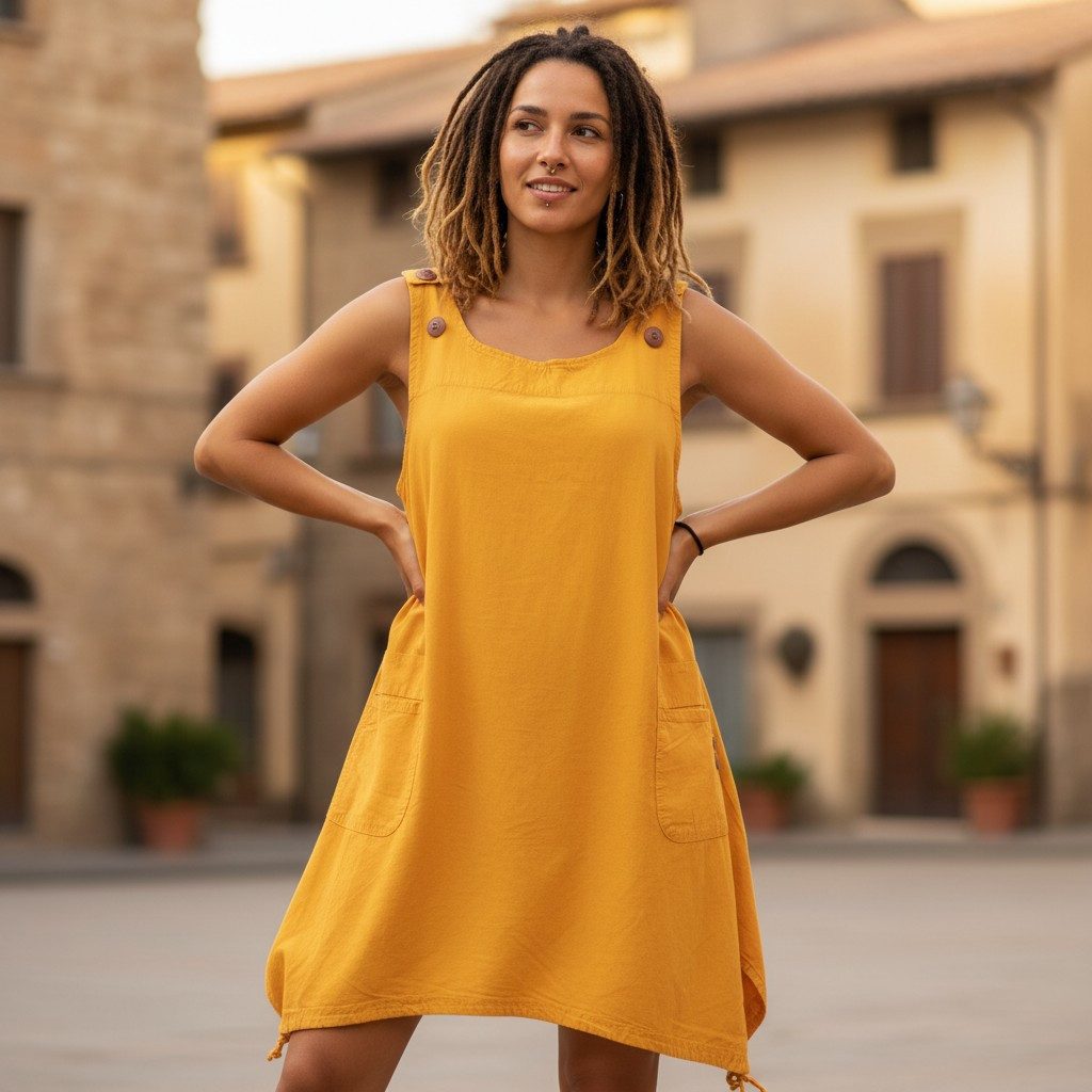 Guru-Shop Midikleid Latzrock, oversize Trägerkleid, Latzkleid,.. alternative Bekleidung