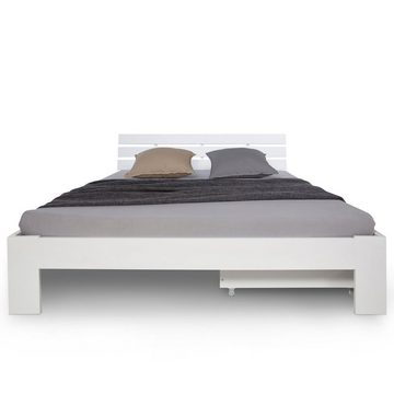 Homestyle4u Holzbett Doppelbett 140x200 cm Weiß inkl. Bettkasten Lattenrost Massiv