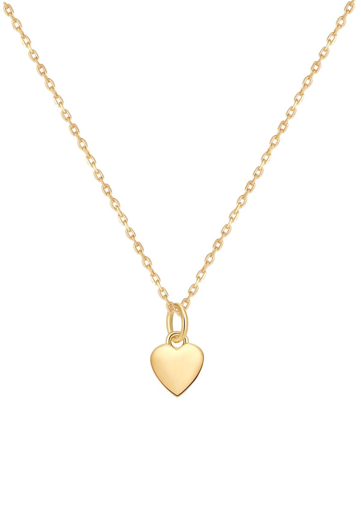 Dear Me Goldkette Damen 585 Gelbgold Weißgold Herz hängend, Goldkette Anhänger, 14K Massivgold Halskette Herzchen Liebe, 585 Echtgold Brautschmuck