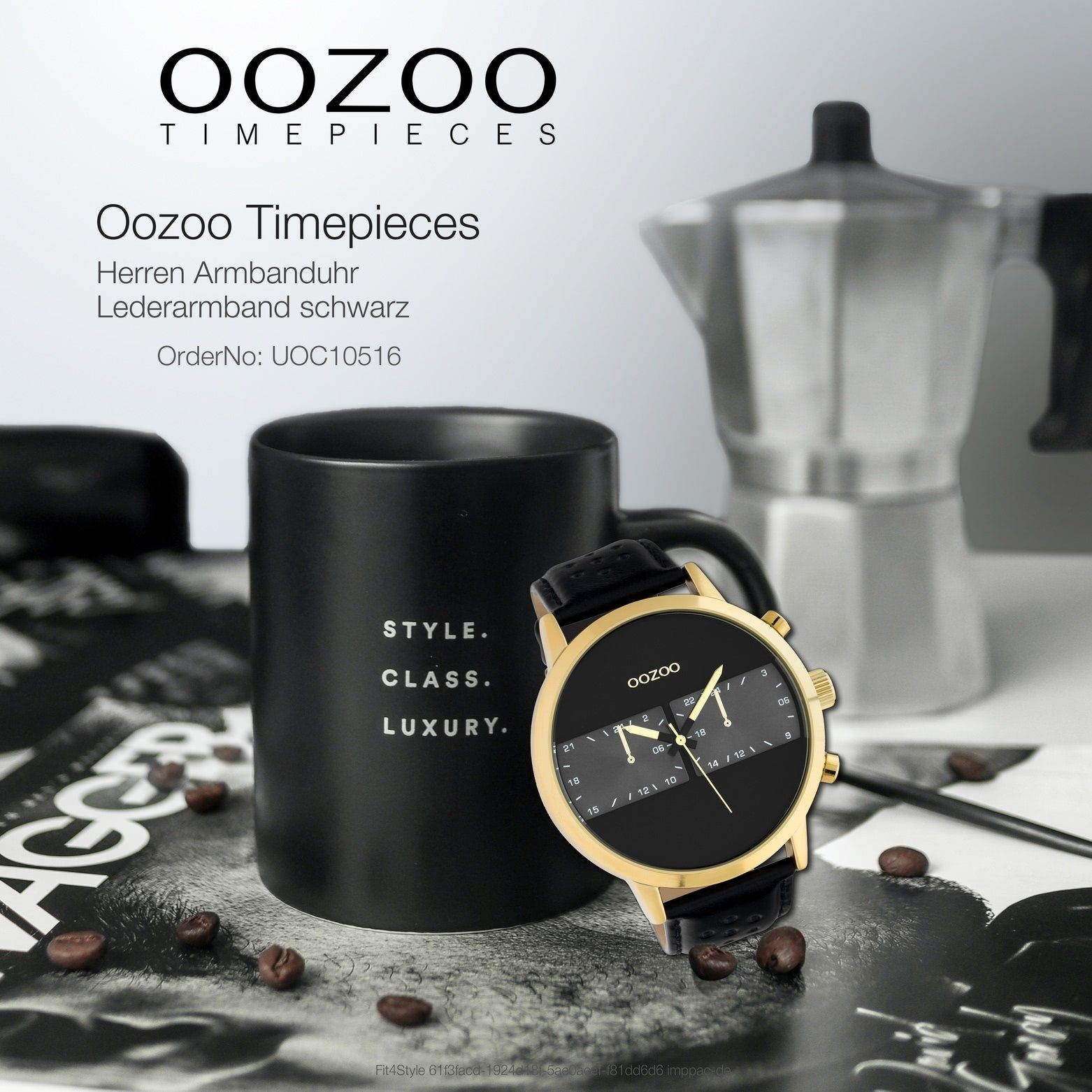 groß Fashion-Style Oozoo schwarz Herren (ca. rund, 50mm) Quarzuhr Lederarmband, Herrenuhr Armbanduhr extra OOZOO Analog,