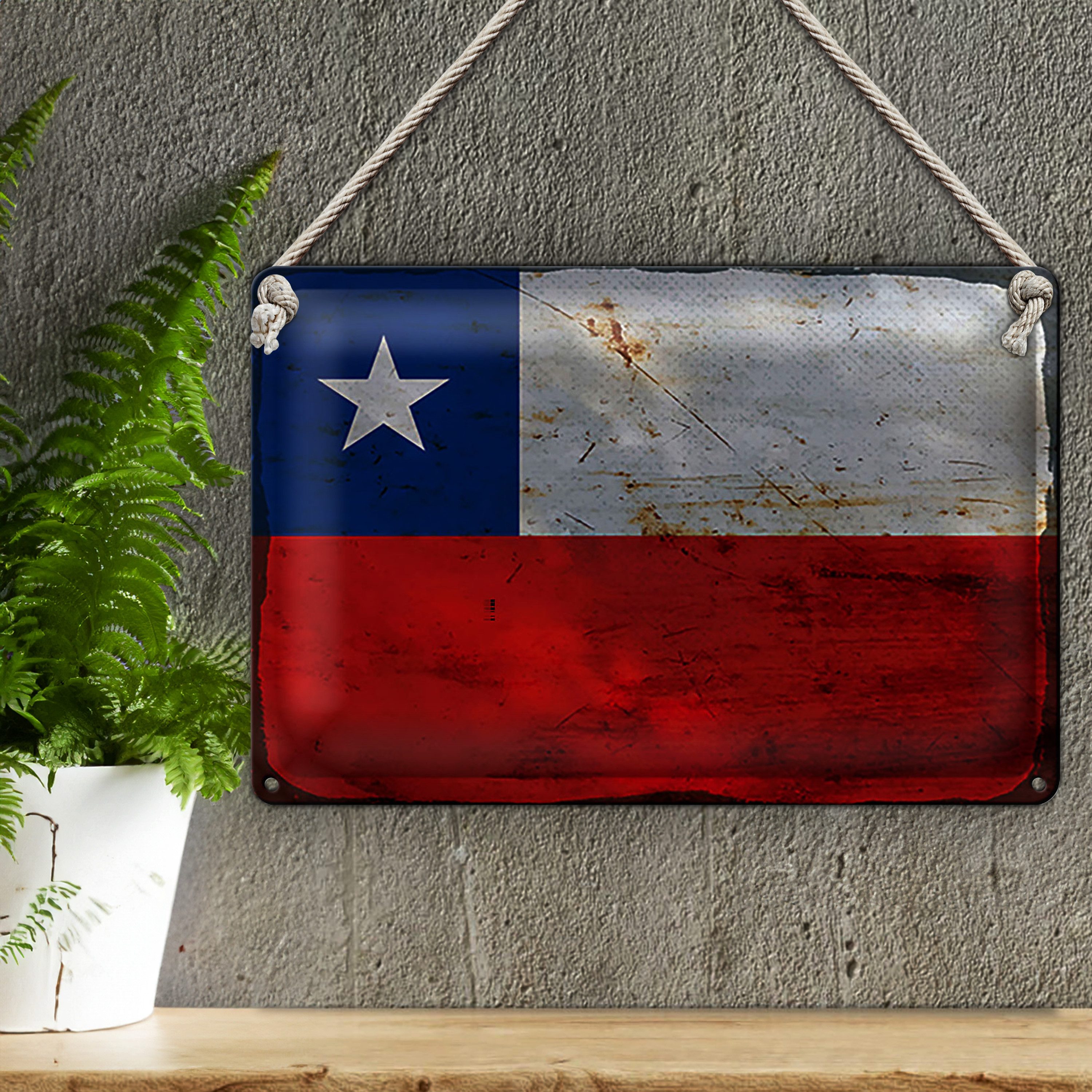 Roomando Metallschild Flagge Chile 18x12cm Flag of Chile Rost