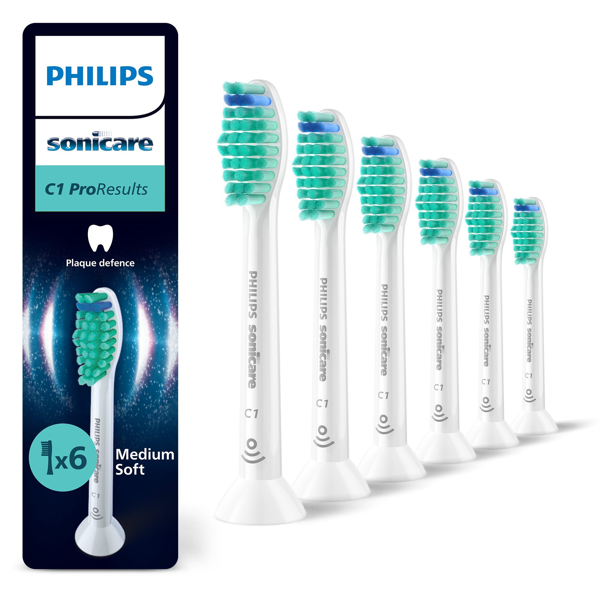 Philips Sonicare Aufsteckbürsten C1 ProResults HX6016/87, aufsteckbar, mit Schalltechnologie, Standardgröße