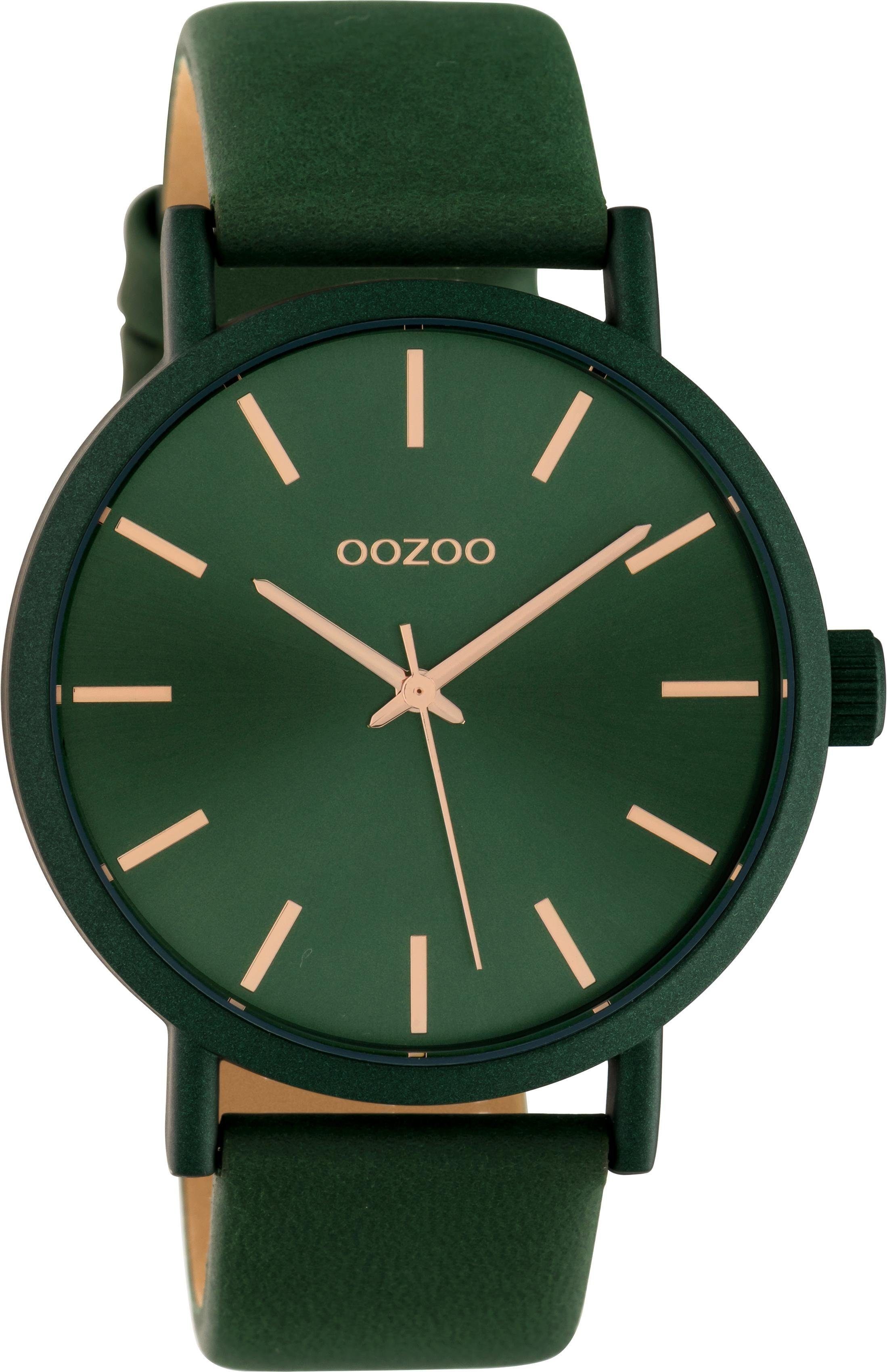 OOZOO Quarzuhr C10453, Gehäuse aus Metall, grün IP-beschichtet, Ø ca. 42 mm