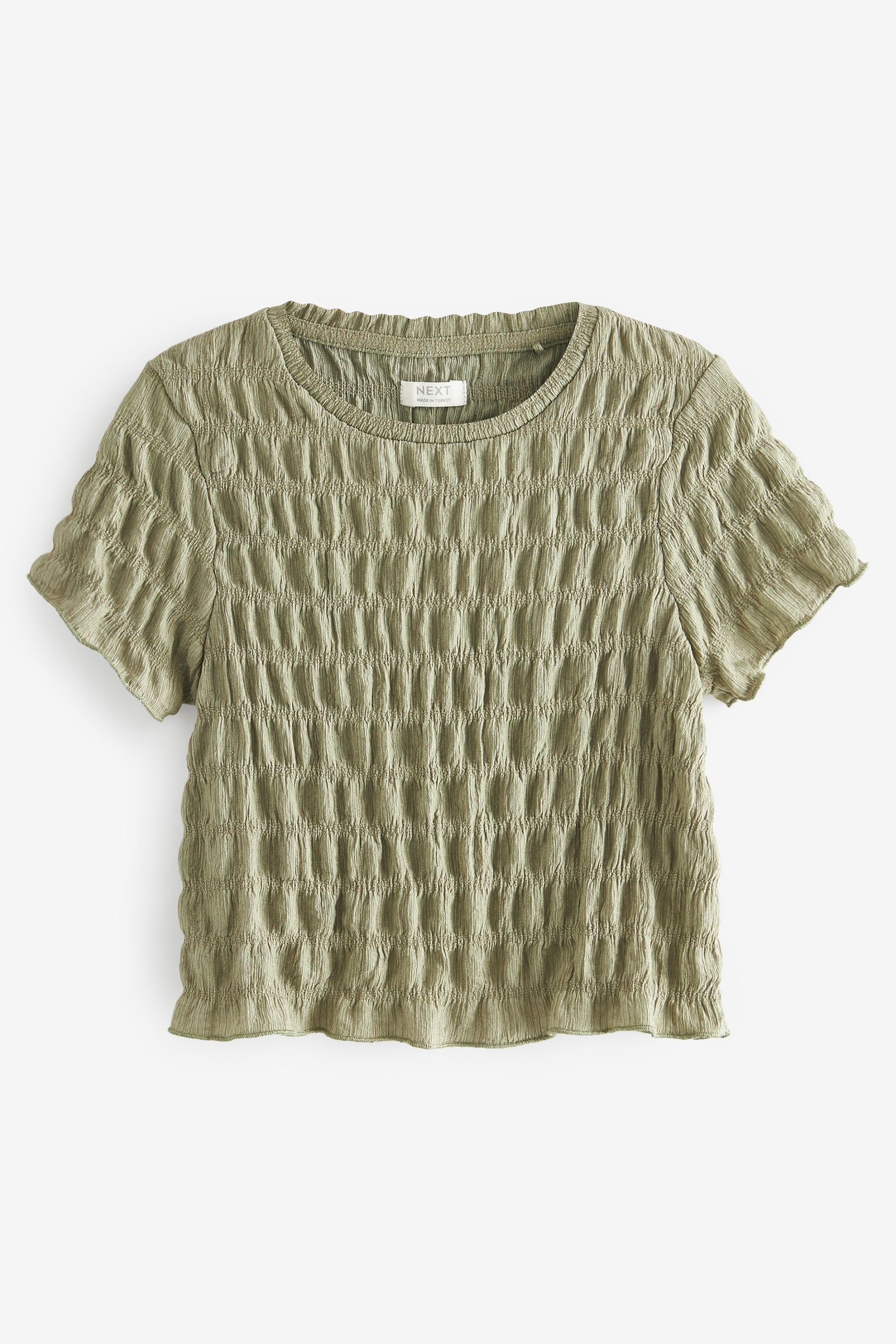 T-Shirt Khaki Strukturiertes T-Shirt Green Next (1-tlg)