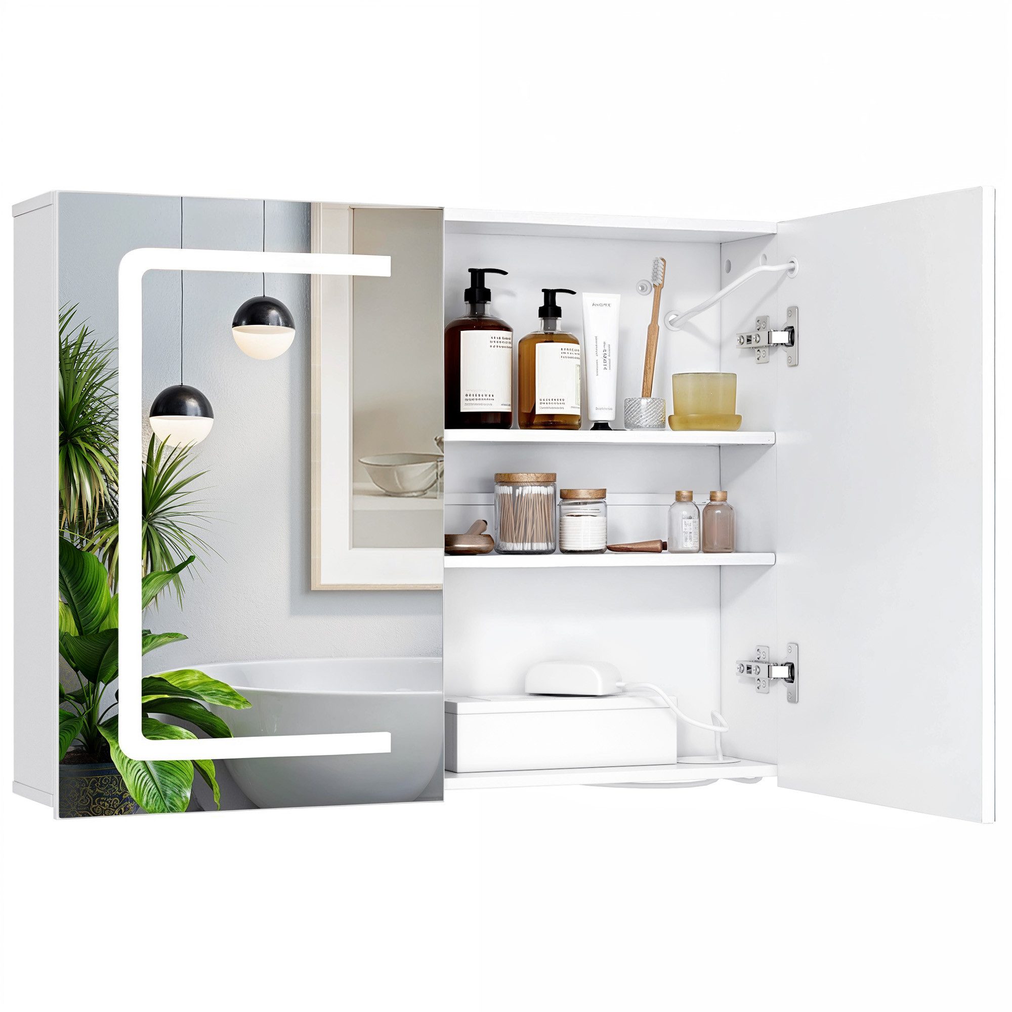 Bealife Spiegelschrank Badezimmerschrank Dreistufiger Stauraum LED-Beleucht günstig online kaufen