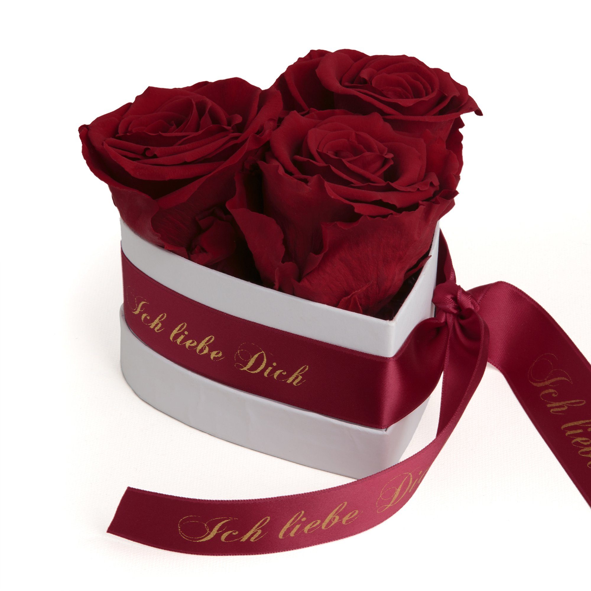 Kunstblume Rosenbox Herz 3 infinity Rosen Ich liebe Dich Geschenk für Sie Rose, ROSEMARIE SCHULZ Heidelberg, Höhe 10 cm, Liebesbeweis Valentinstag burgundy