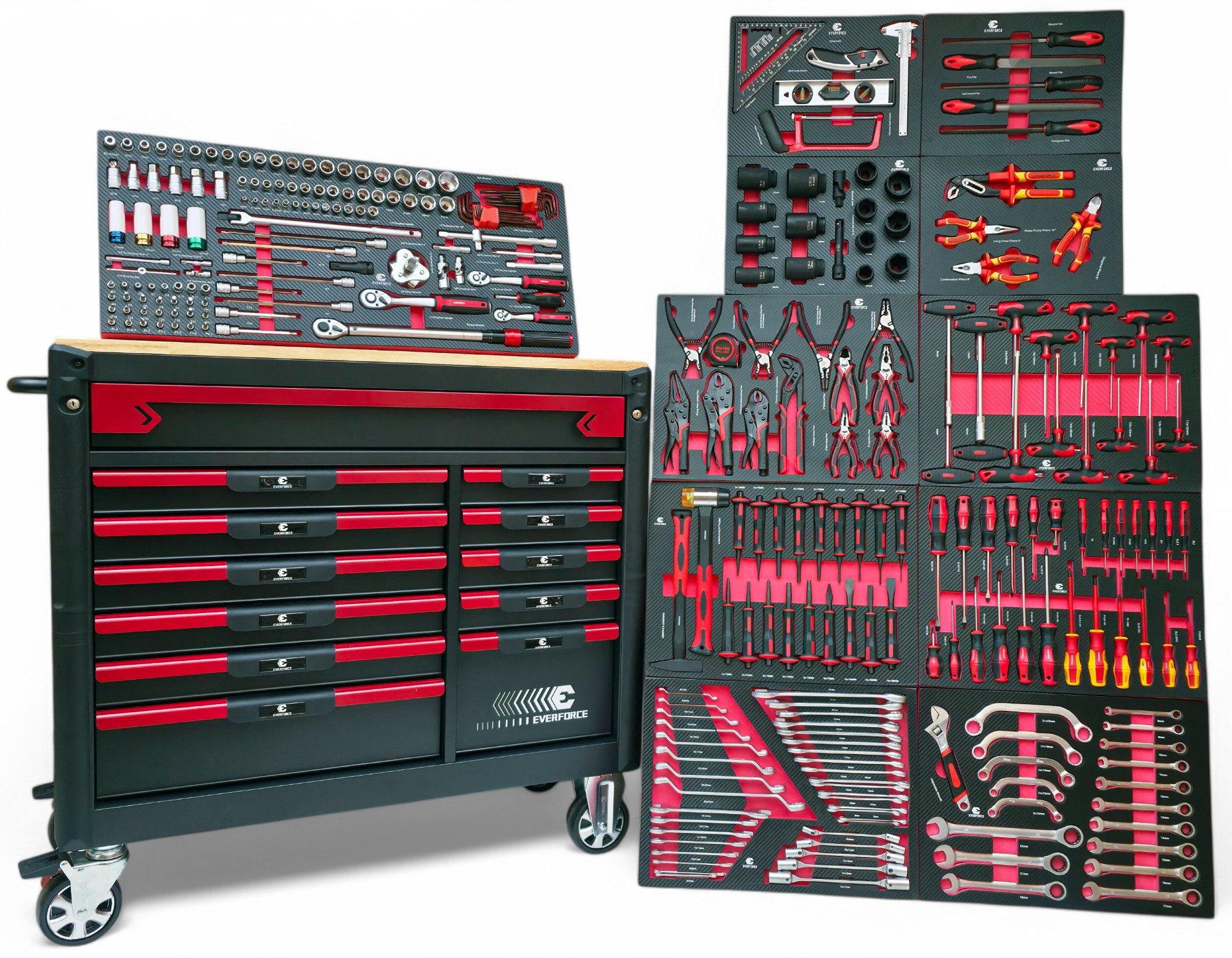 DeTec. Werkstattwagen Heavy Duty mit Holzplatte 12 Schubladen 11 befüllt We günstig online kaufen