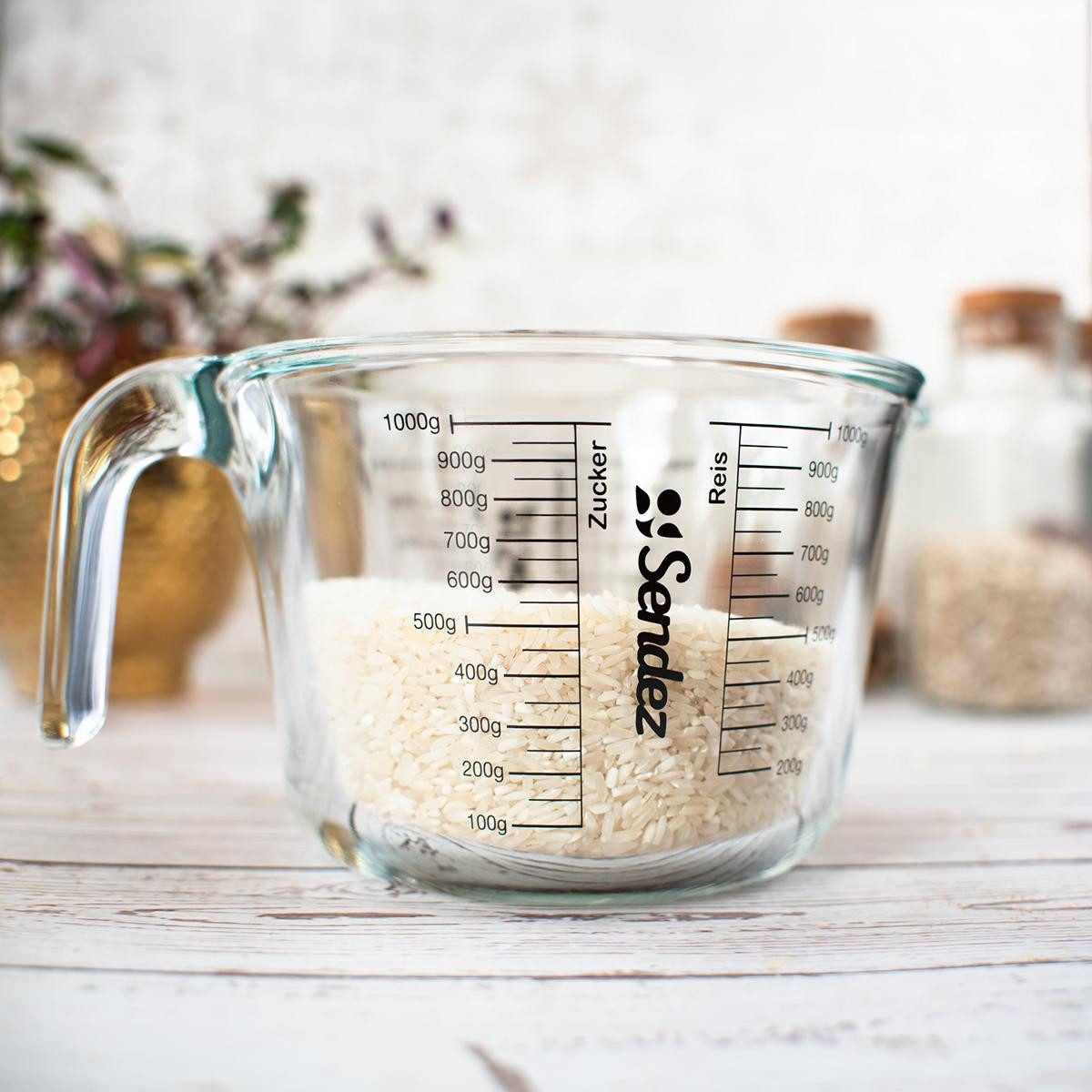 Sendez Messbecher 1L mit Henkel aus Borosikatglass Messkanne Küchenhelfer Messbehälter, Glas