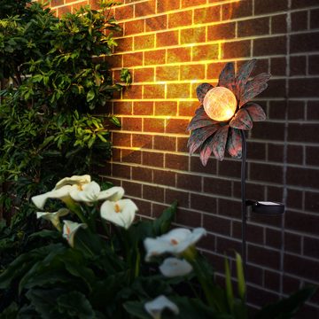 etc-shop LED Gartenleuchte, LED-Leuchtmittel fest verbaut, Warmweiß, 2x LED Solar Außen Steck Lampen Glas Strahler Kugel Garten Deko Blumen