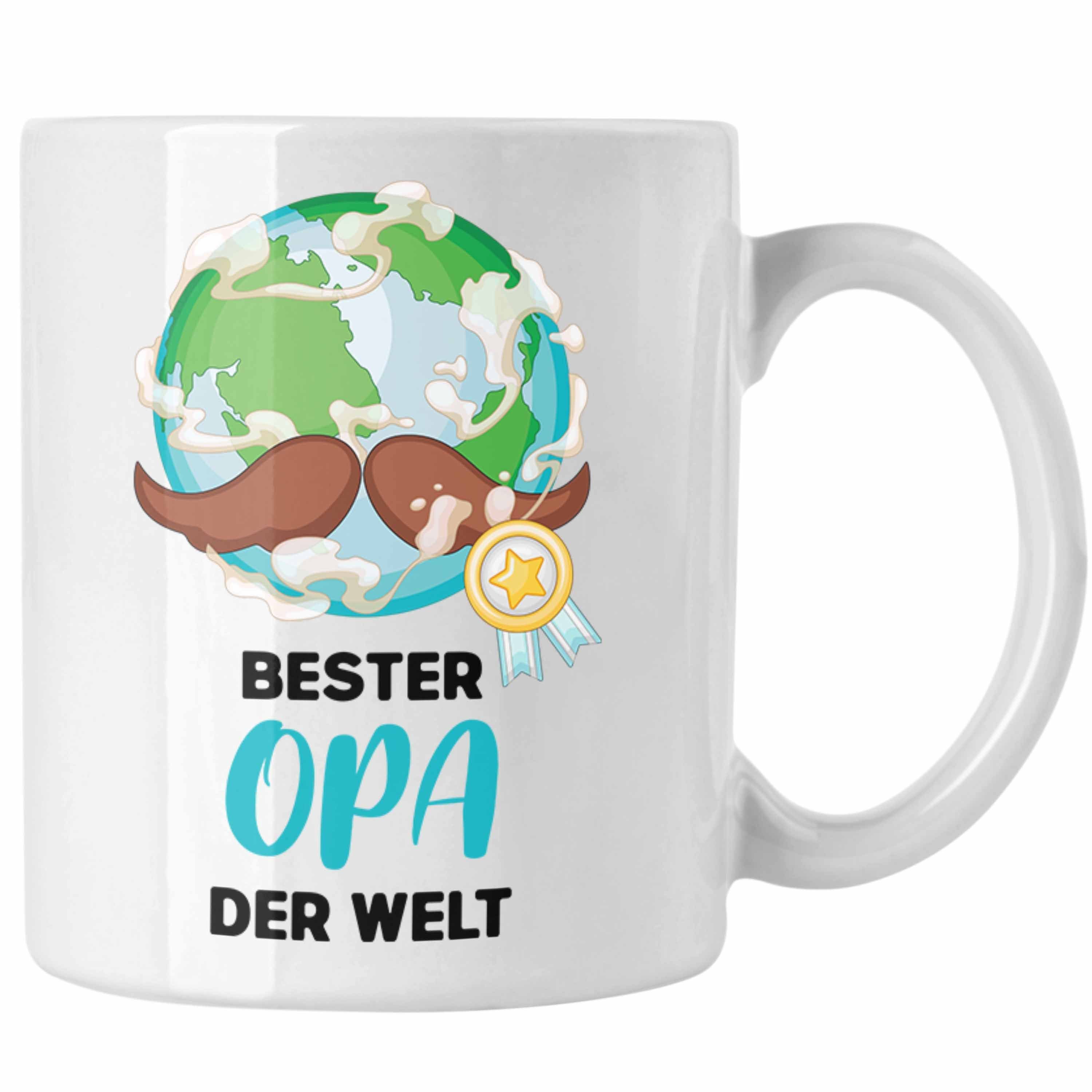 Trendation Tasse Trendation - Bester Opa Der Welt Geschenk Tasse Kaffeetasse Spruch Lustig von Enkel zum Geburtstag Weihnachten Weiss