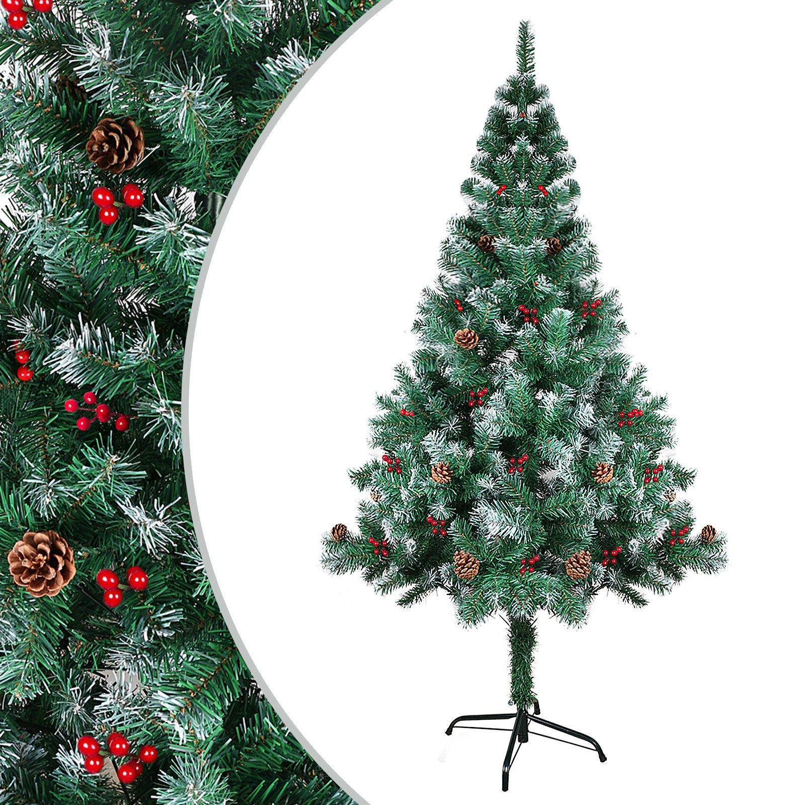 SunJas Künstlicher Weihnachtsbaum XM019-21.künstlicher Tannenbaum mit Zapfen, roten Beeren und Schnee, weihnachtsbaum, 120/150/180cm Christbaum mit ca.250 400 600 Zweige